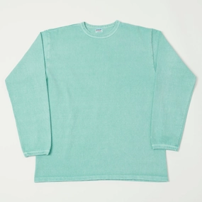 Dubbleworks Heavy Fabric Long Sleeve Pigment Dyed Tee - Lt Turquoise Wrinkle Resistant Texture