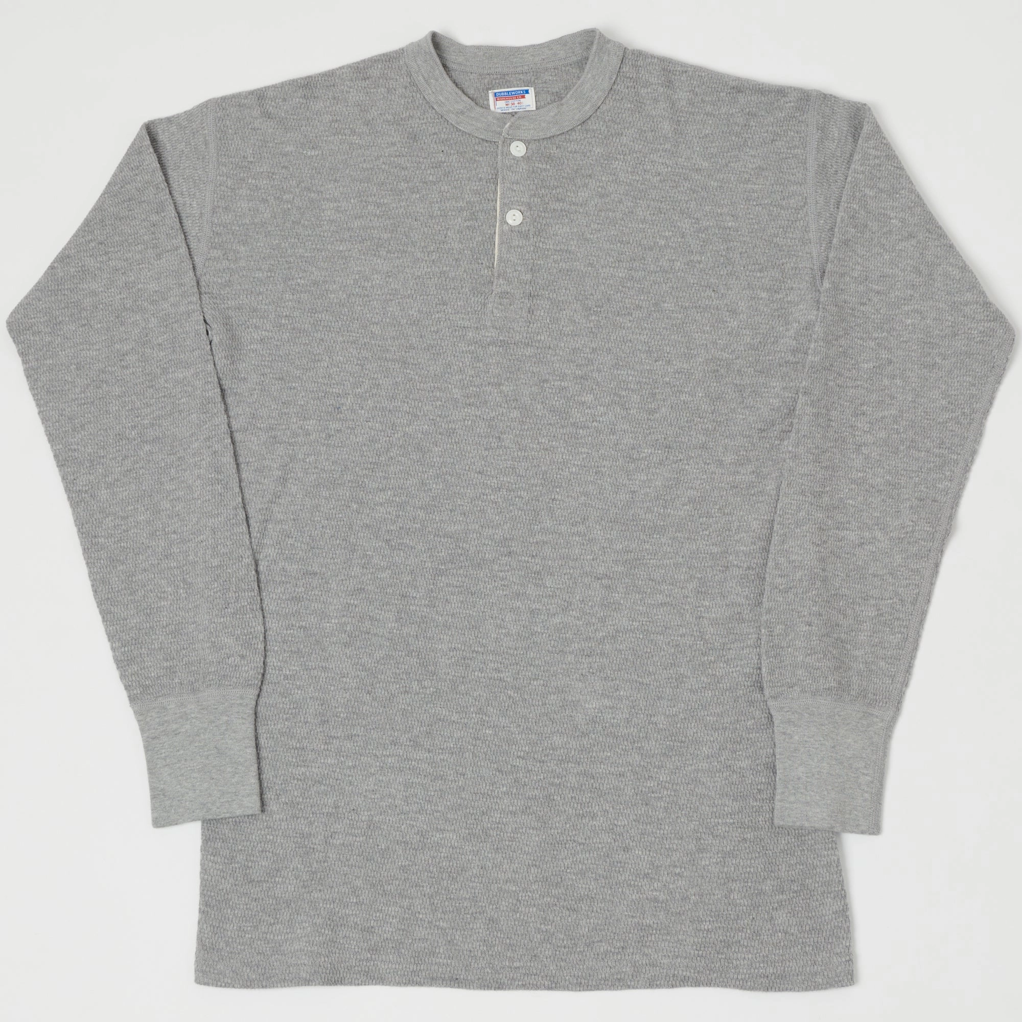 Dubbleworks Long Sleeve Thermal Henley - Heather Grey Non Shrink Material