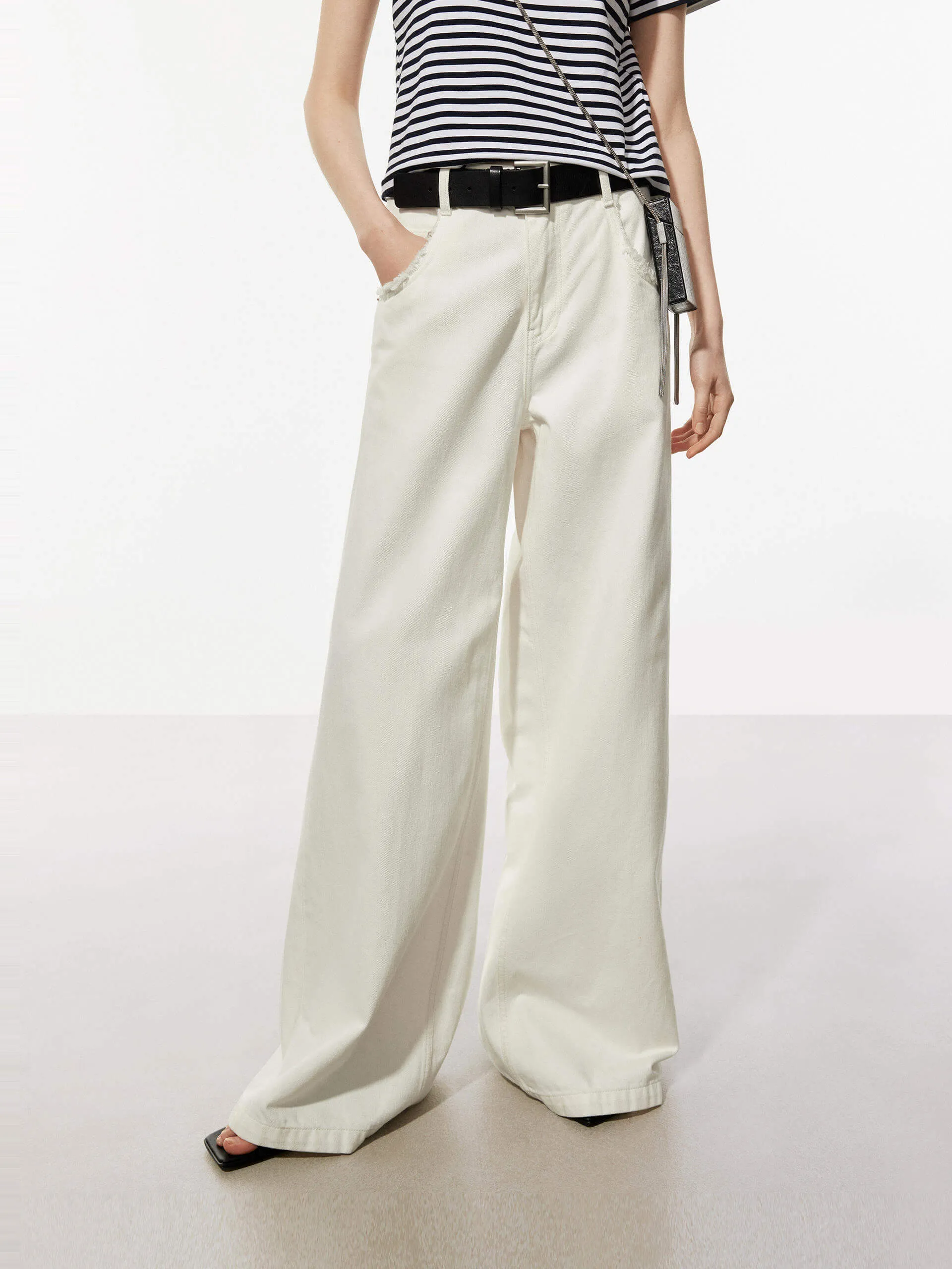 Smooth Shape White Wide Leg Jeans