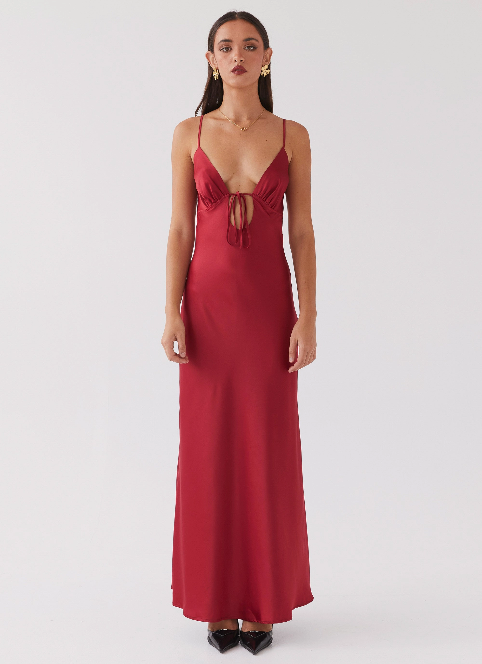 Flexible Layers Flora Satin Maxi Dress - Cherry