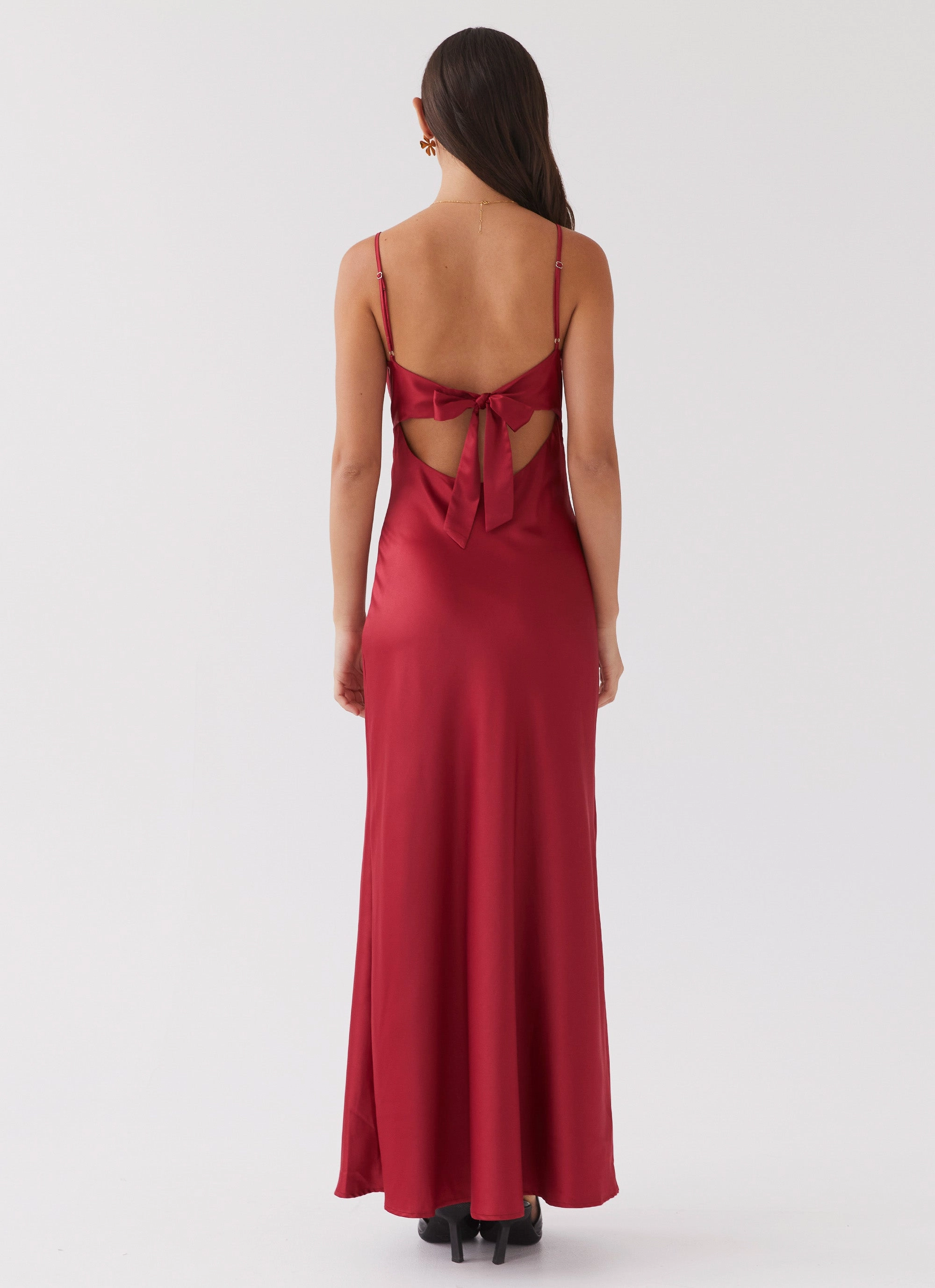 Charming Comfort All-Purpose Wear Flora Satin Maxi Dress - Cherry