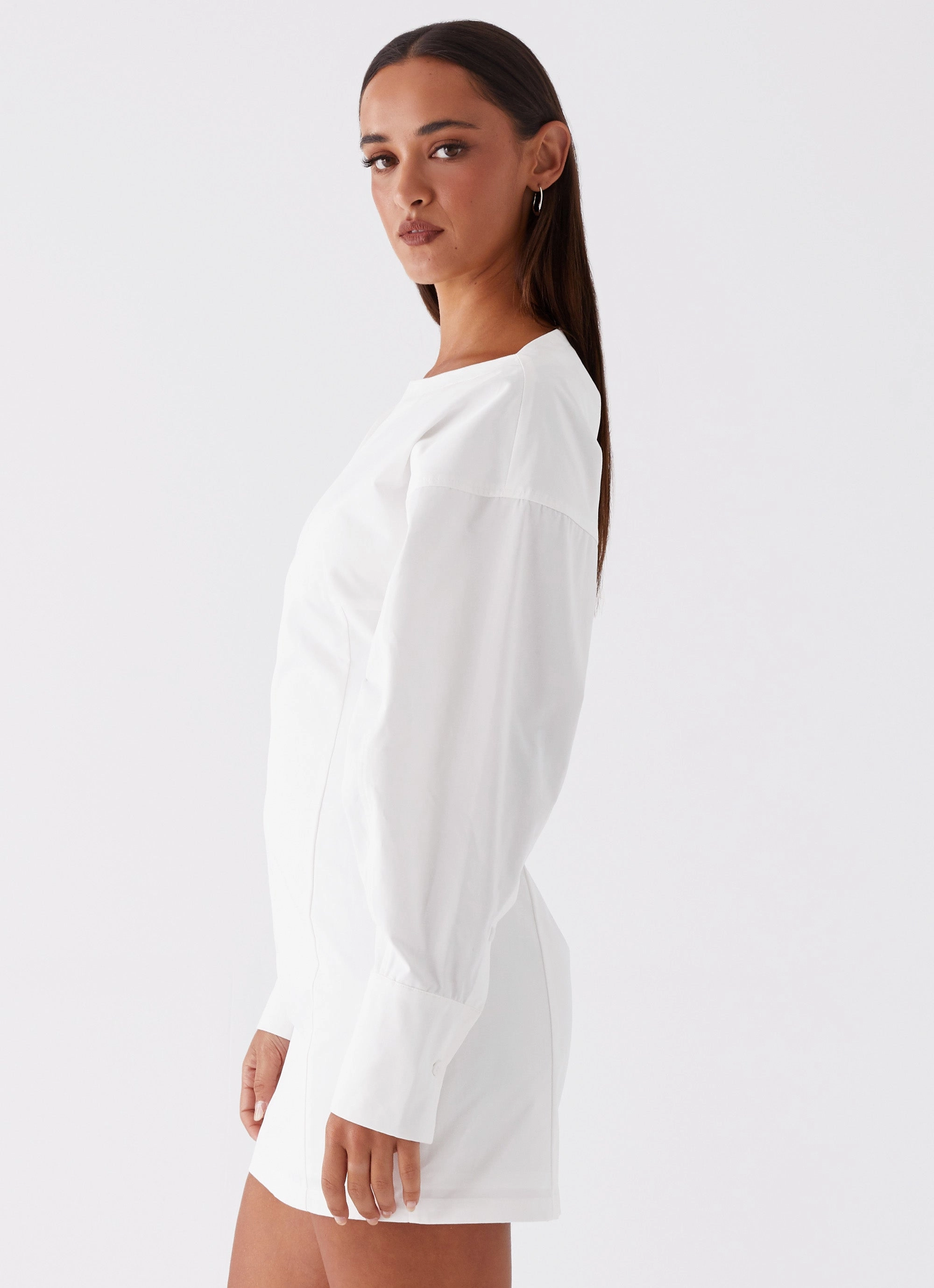 Dynasty Shirt Mini Dress - White Relaxed Style Wear Tactile Feel