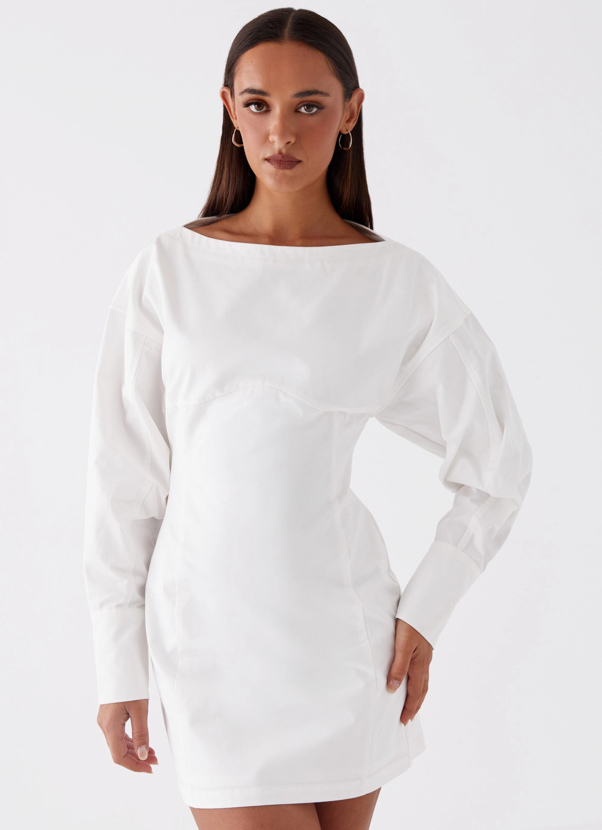 Dynasty Shirt Mini Dress - White Elegant Line