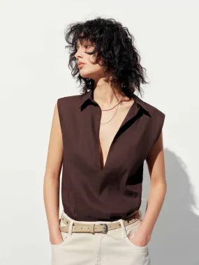 Anti Static Treatment Layering Piece Deep V-neck Sleeveless Blouse