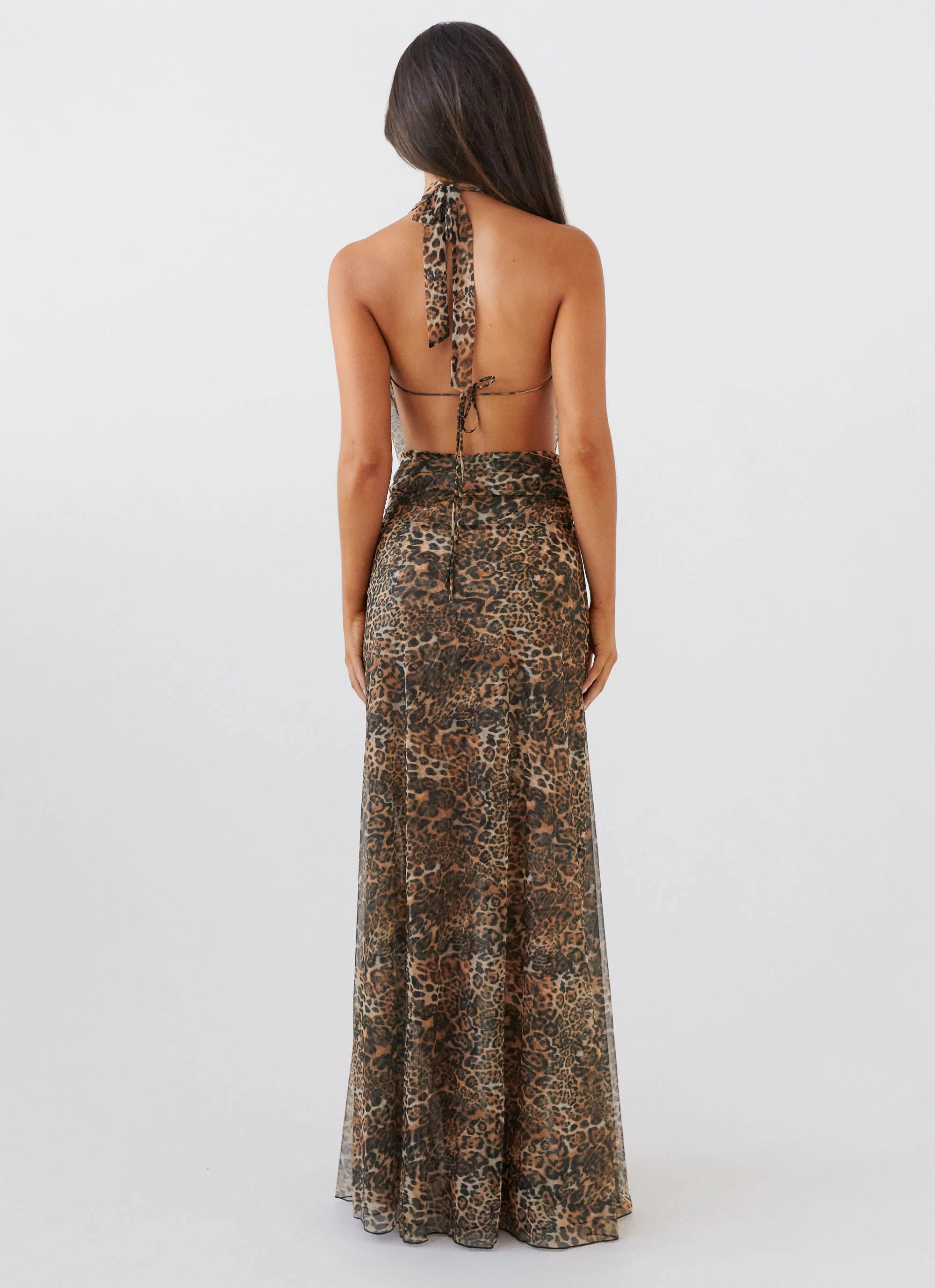 Elegant Vibe slim fit Elysia Mesh Maxi Dress - Leopard