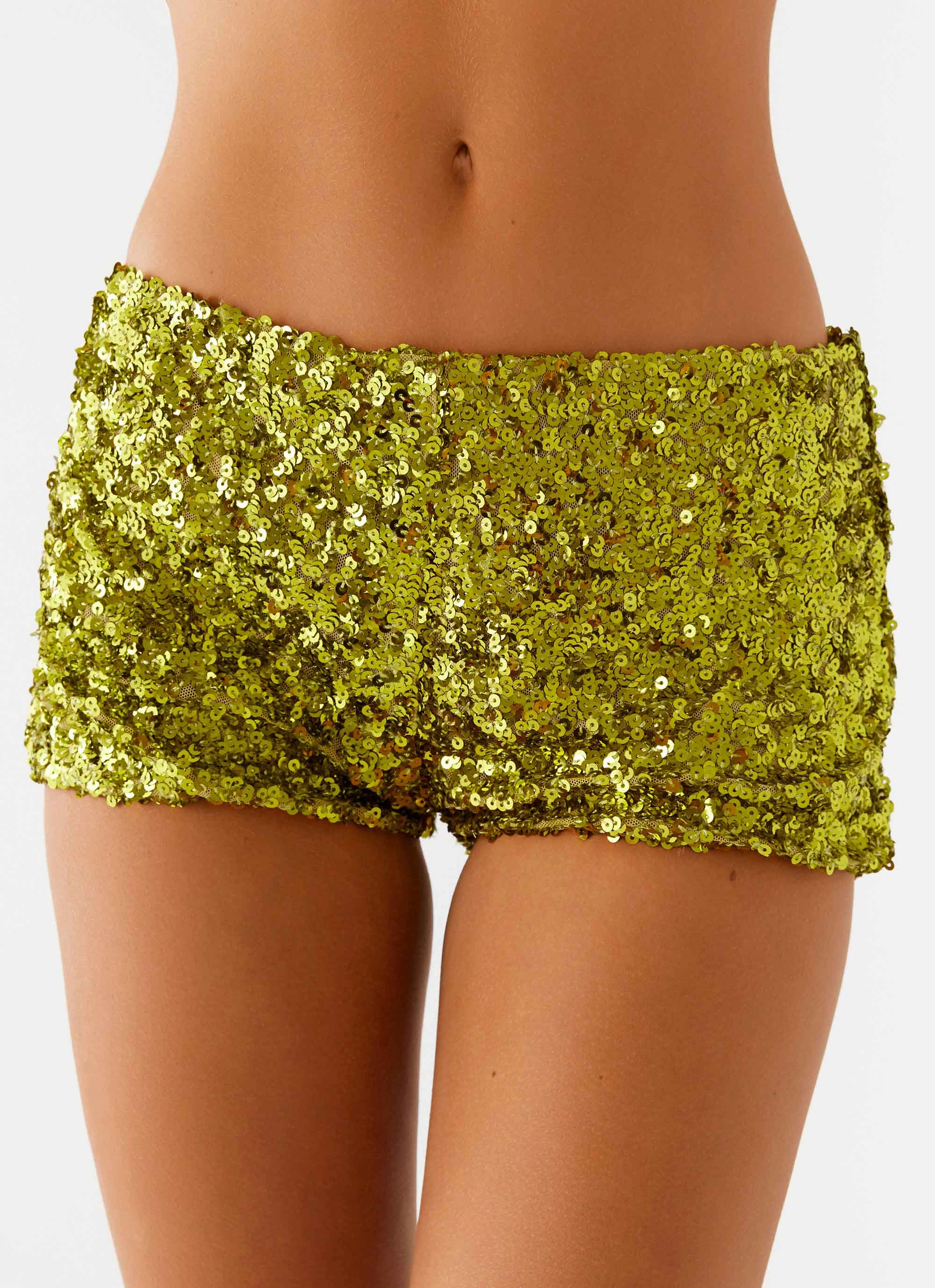 Dainty Finish After Midnight Low Rise Sequin Mini Shorts - Olive