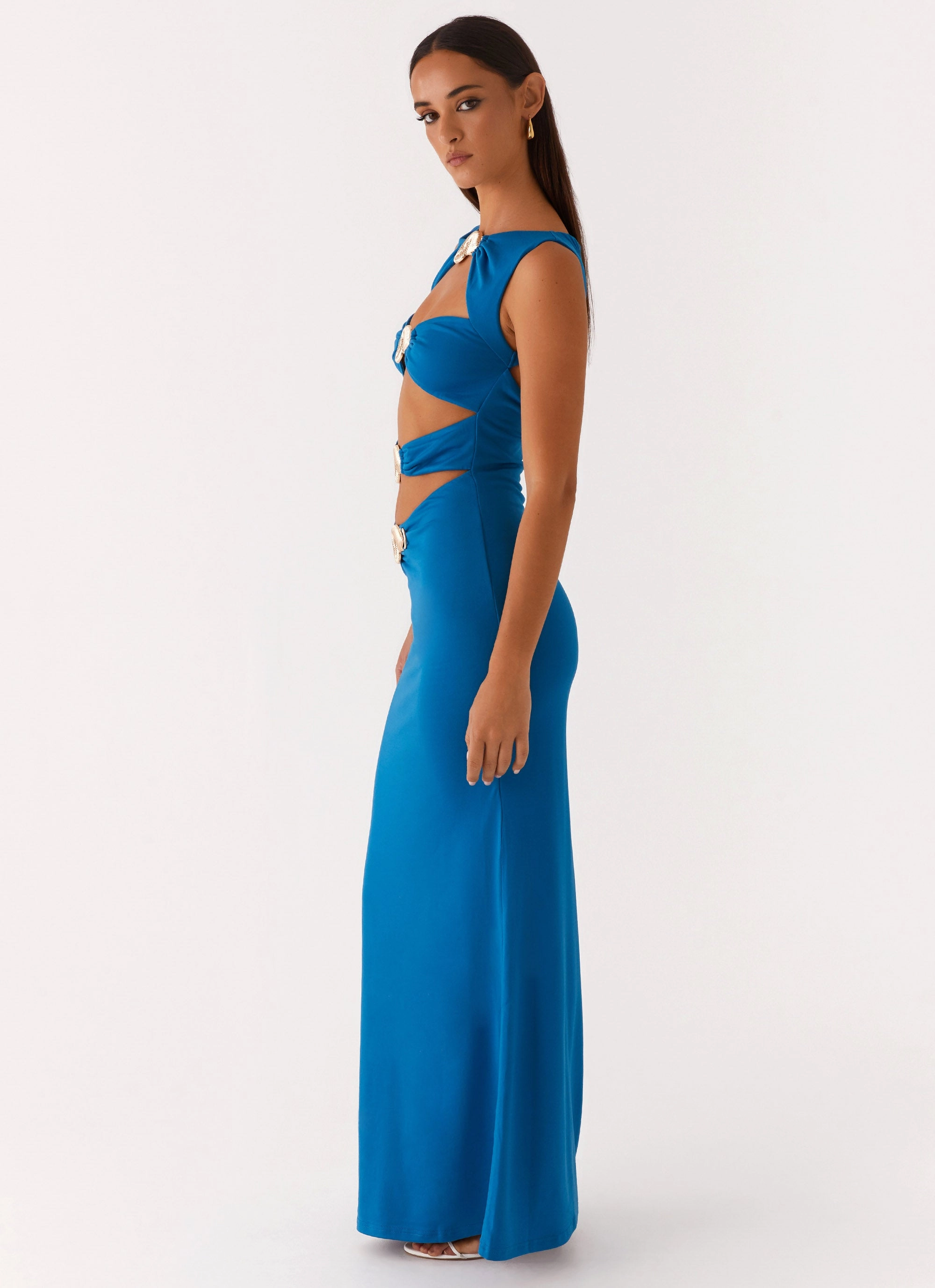 Vibrant Colors Trendy Layer Lagoon Cut Out Maxi Dress - Royal Blue