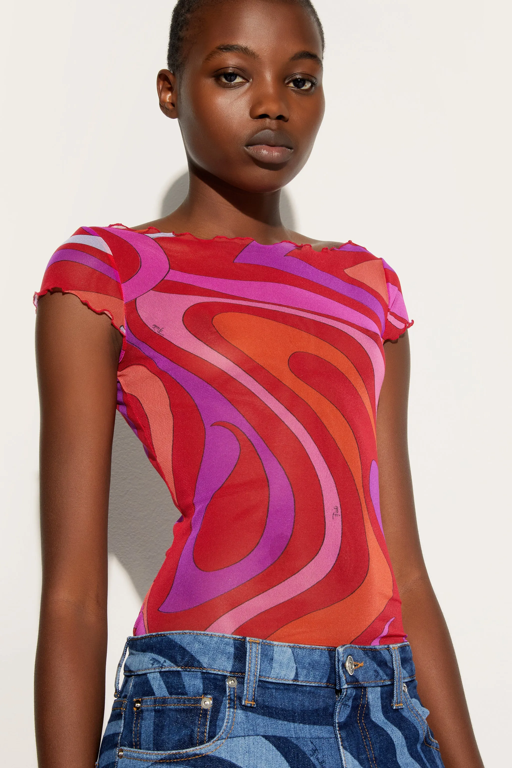 Marmo Print Tulle Top Anti Odor Treatment