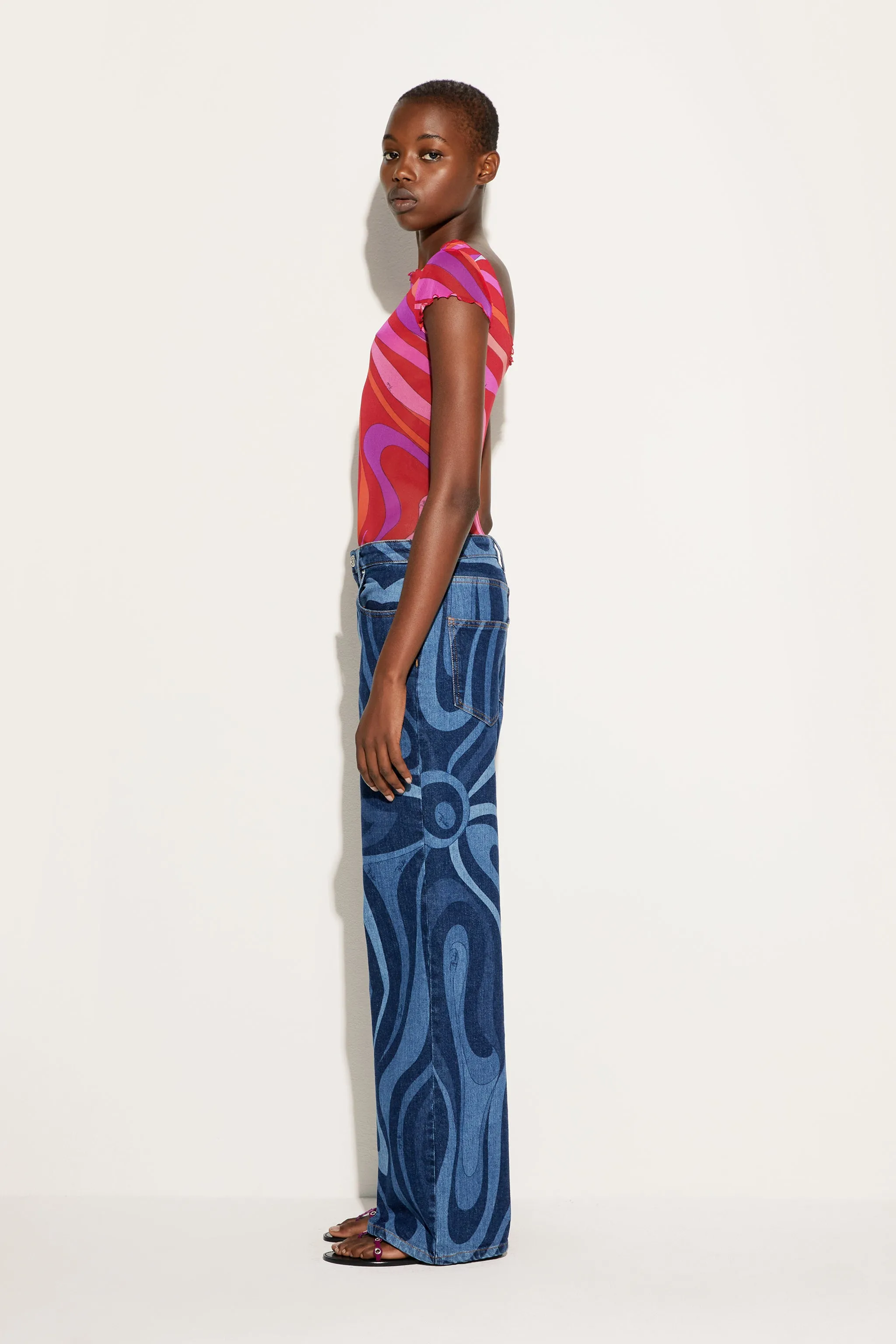 Metallic Finish Marmo Print Tulle Top