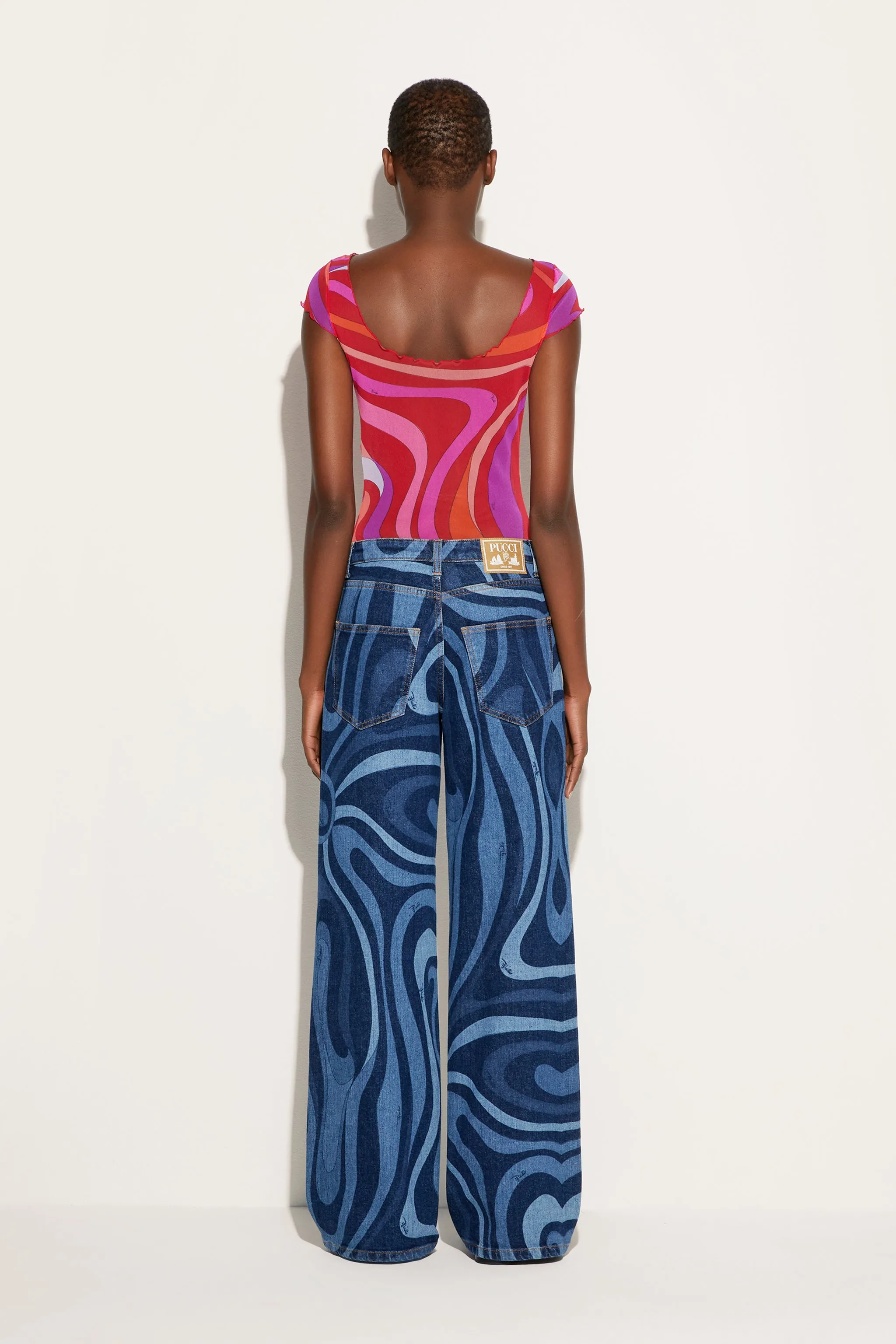 Fashionable Pick Marmo Print Tulle Top