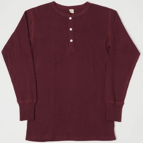 Printed design Warehouse & Co 5904 Waffle Knit Thermal Henley - Bordeaux