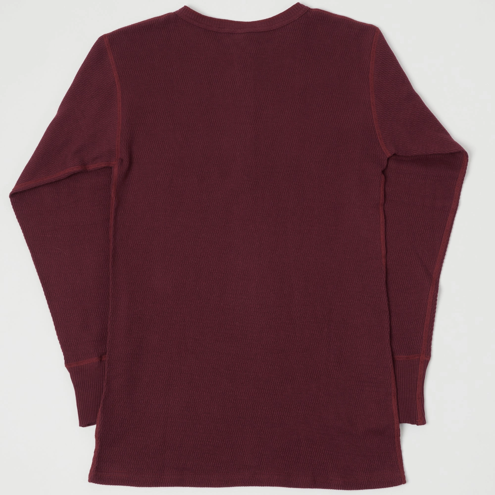 Warehouse & Co 5904 Waffle Knit Thermal Henley - Bordeaux Garment Washed Texture