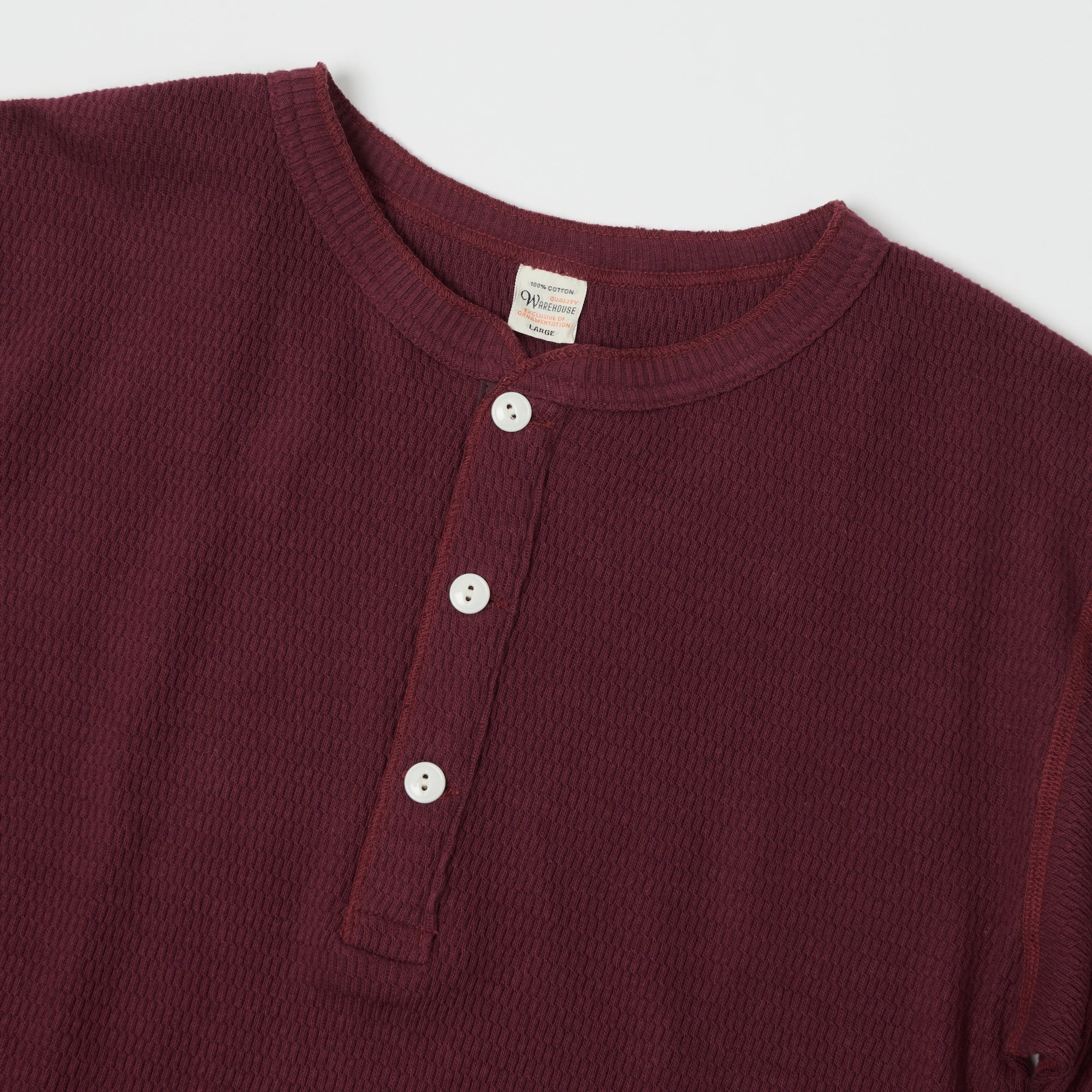 Warehouse & Co 5904 Waffle Knit Thermal Henley - Bordeaux Essential Clothing