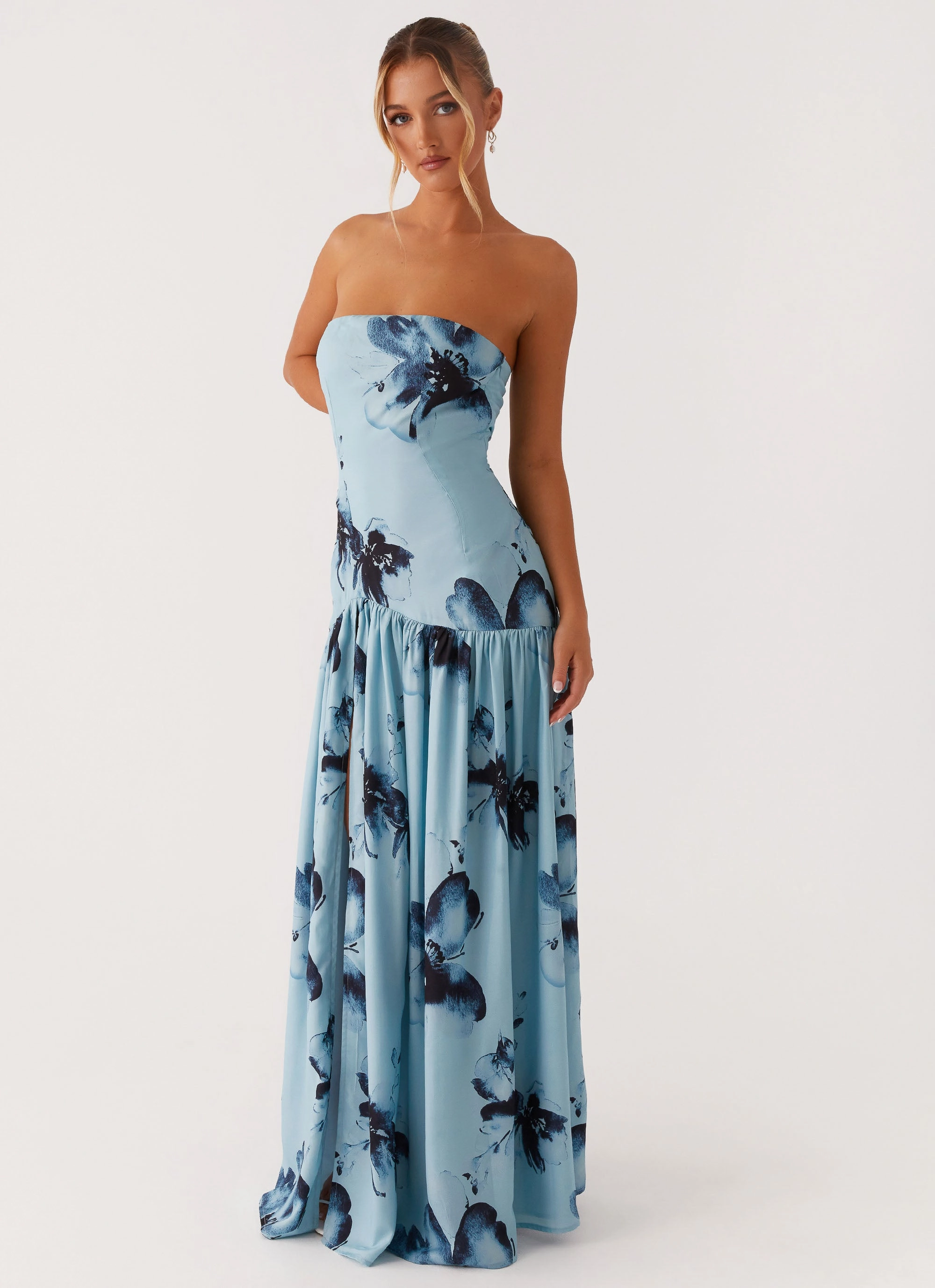 Flattering Style Eden Strapless Maxi Dress - Blue Black Floral