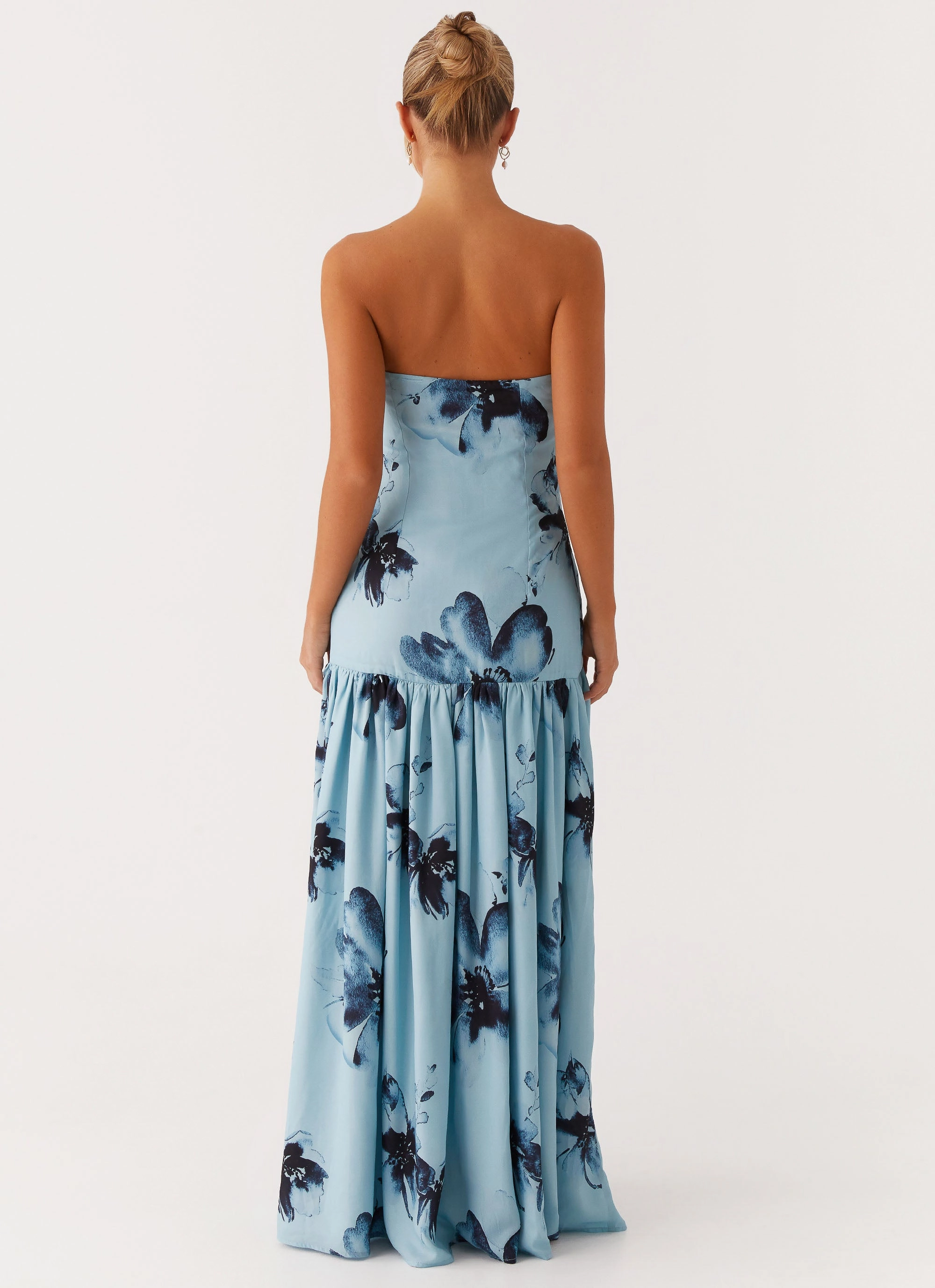 Eden Strapless Maxi Dress - Blue Black Floral All weather