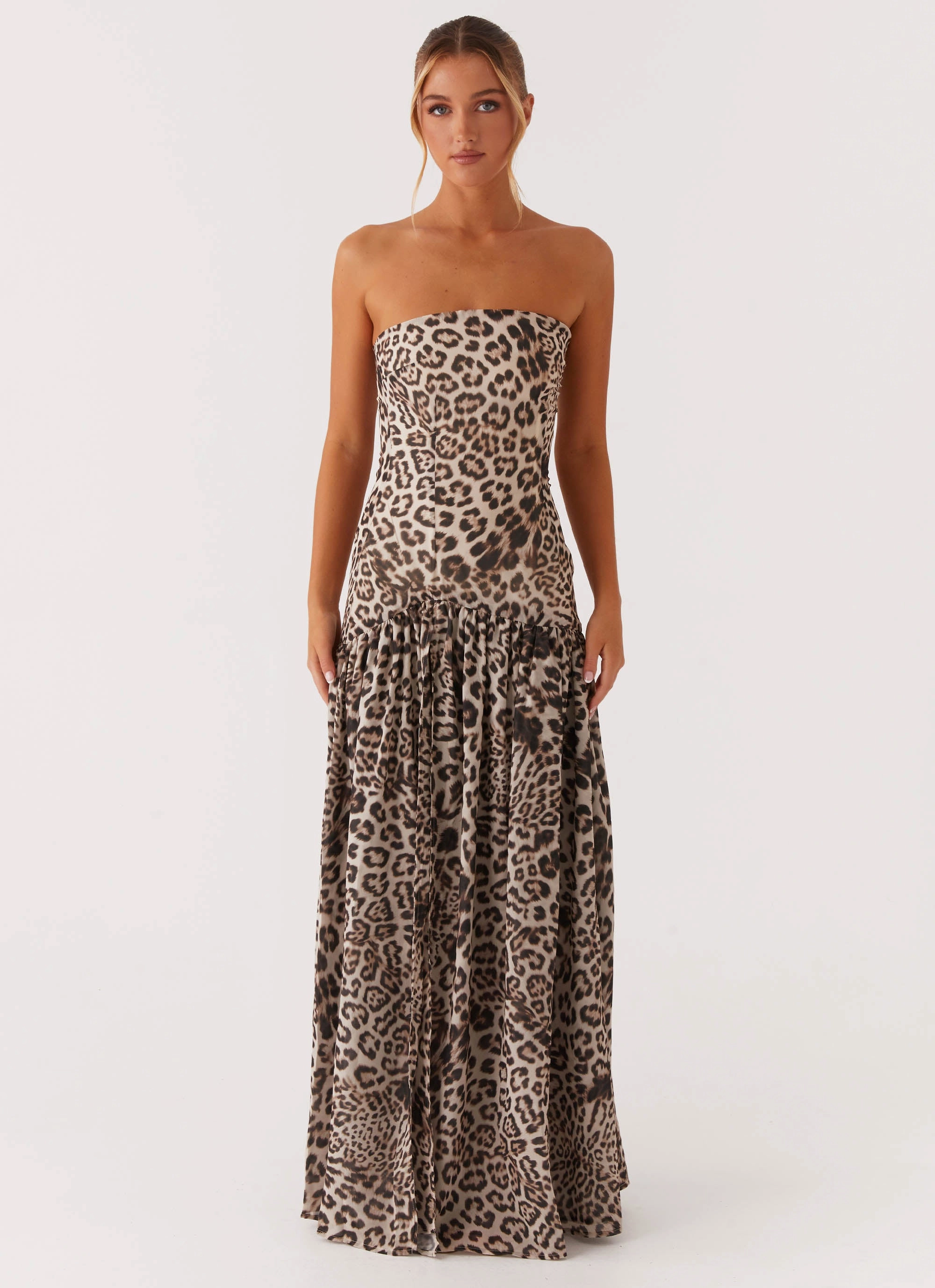 Linen Love Easy Drape Eden Strapless Maxi Dress - Leopard