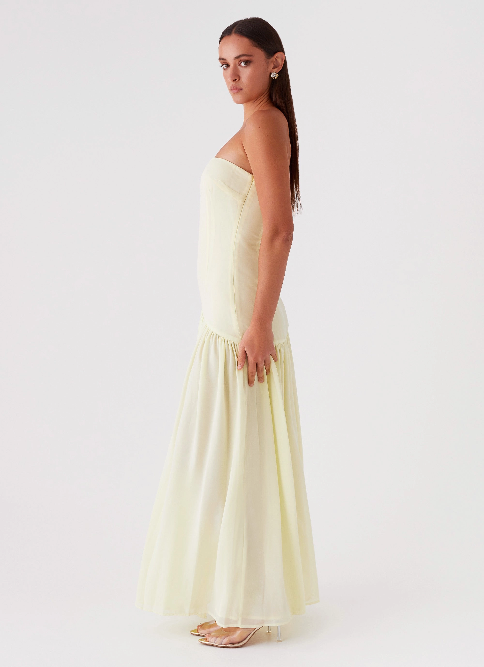 Eden Strapless Maxi Dress - Yellow Dreamy Motion Fast Chic