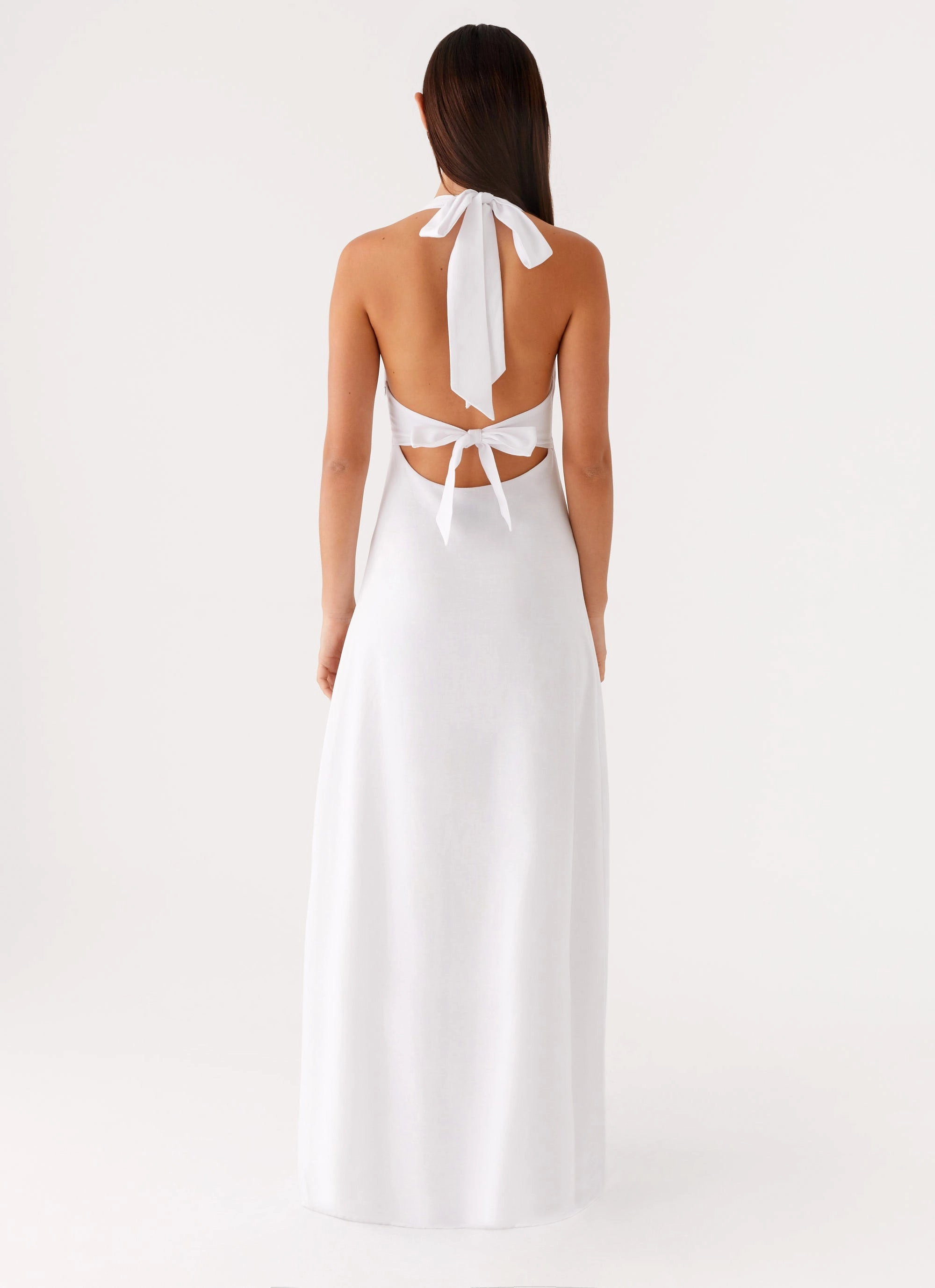 Elegant evening wear Heavy Hearted Linen Maxi Dress - White