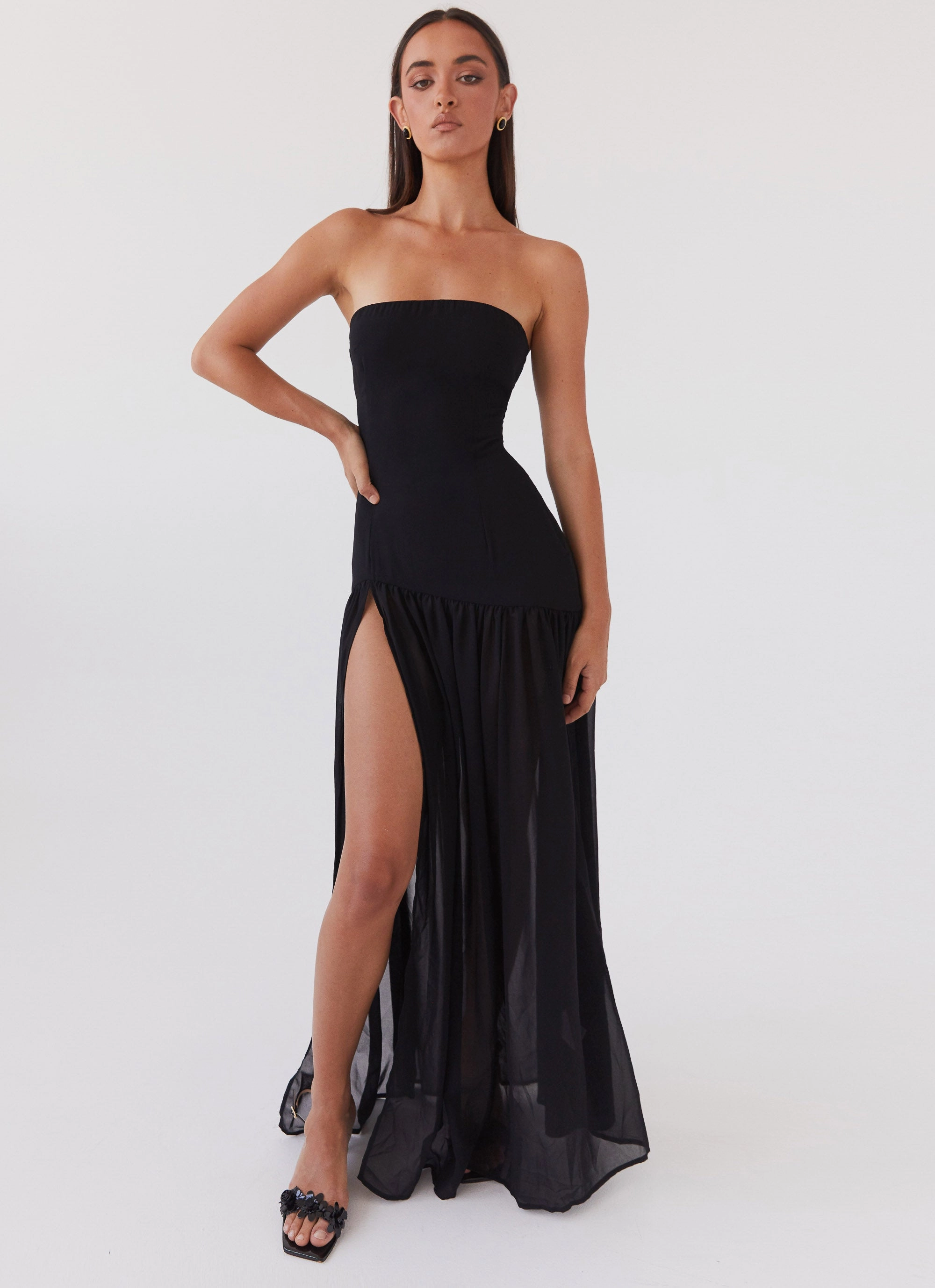 Simple Flow Soft Neutral Eden Strapless Maxi Dress - Black
