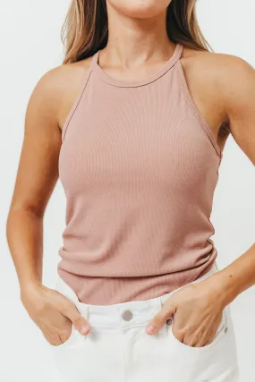 Kenni Ribbed Knit Fitted Tank Top with Rounded Hem in Ginger *Final-Sale* LowMaintenance Fabric