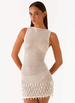 Miracle Beaded Crochet Mini Dress - Ivory Social Charm