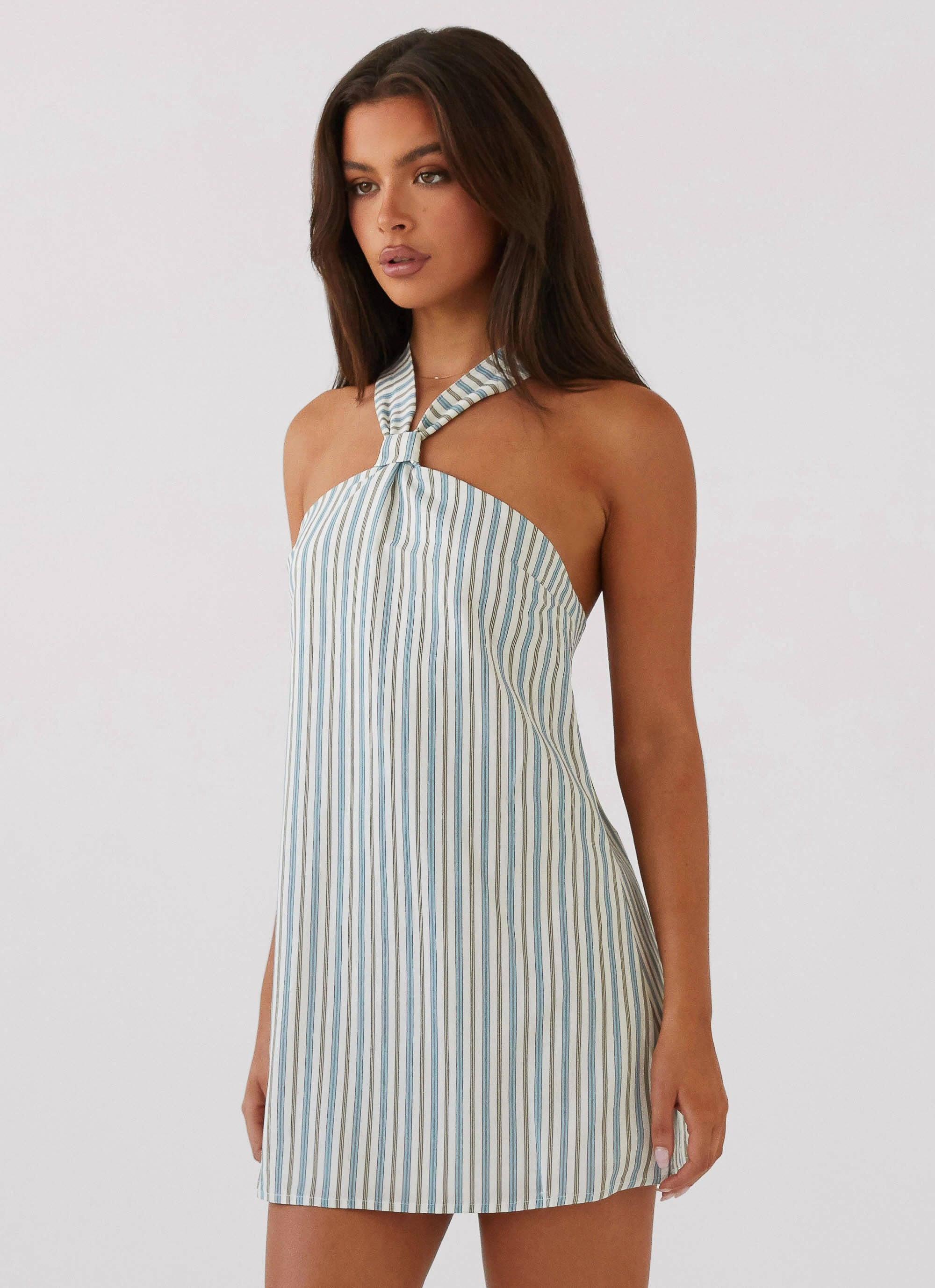 Holiday Wear Keira Linen Mini Dress - Blue Choc Stripe