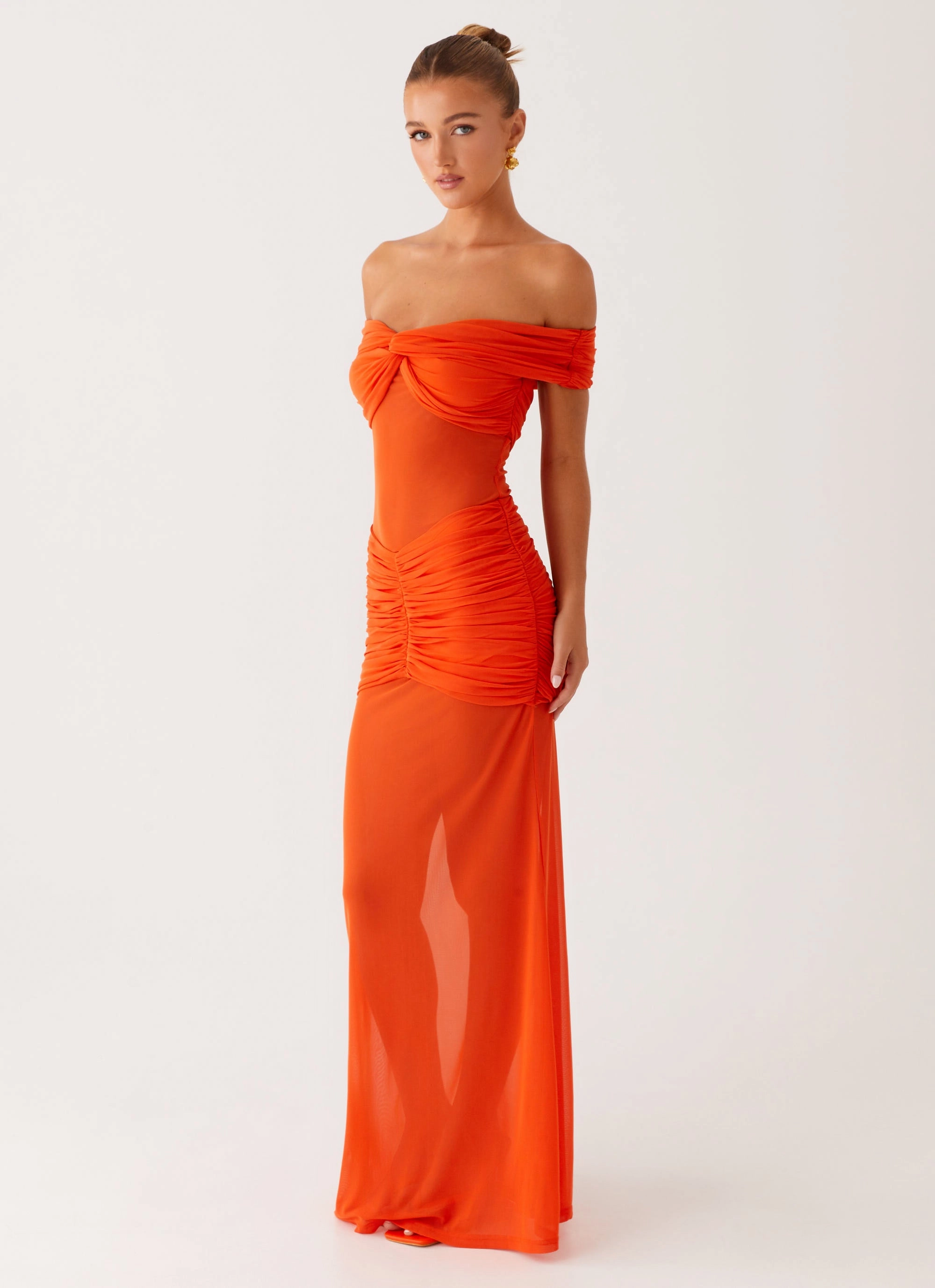Charming Off Shoulder Maxi Dress - Orange Casual Look