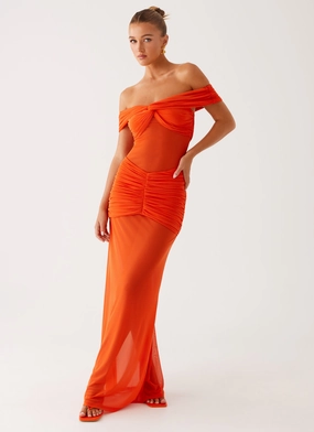 Charming Off Shoulder Maxi Dress - Orange Vibe Style