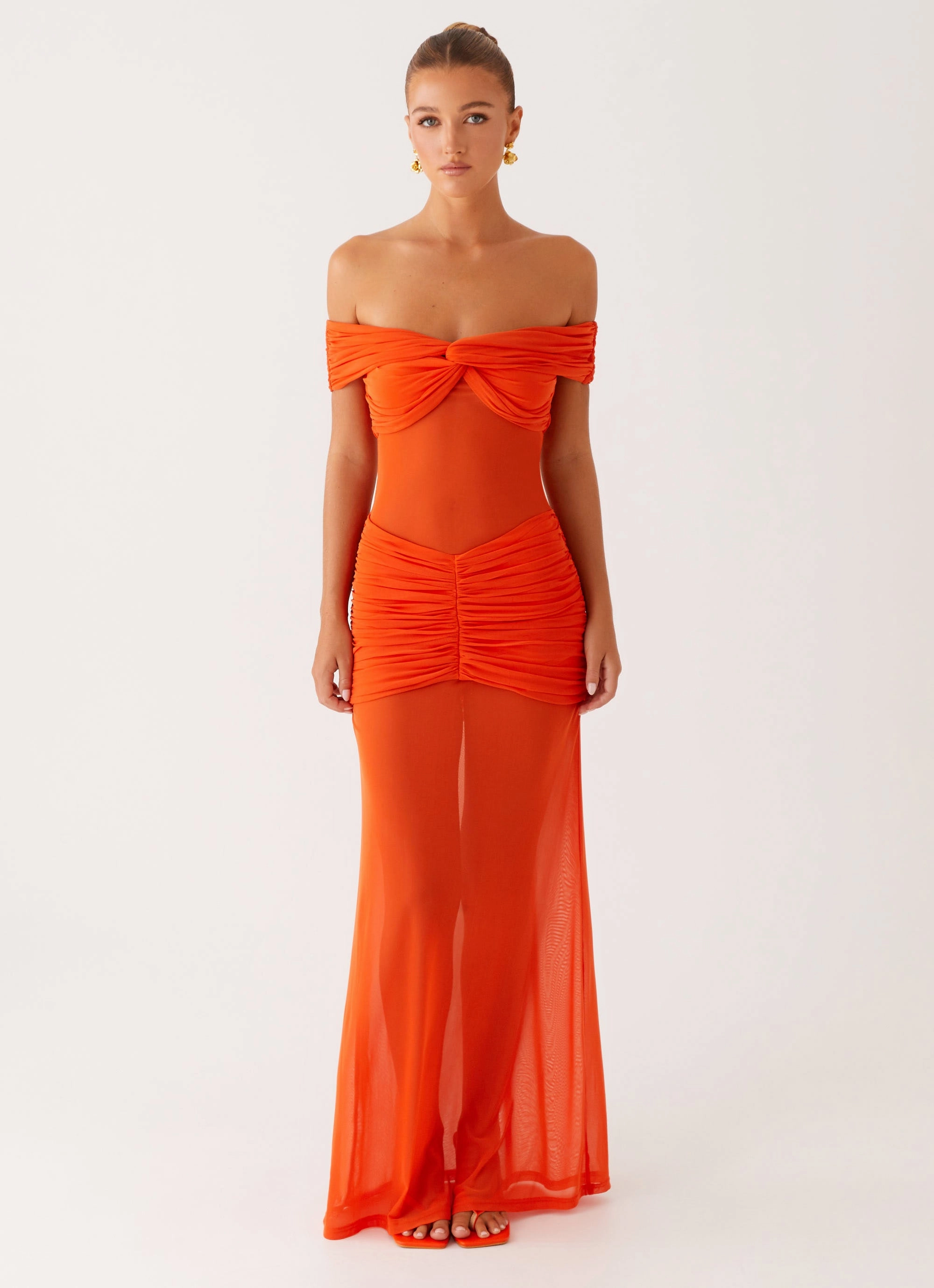 Refined Style Easy Going Charming Off Shoulder Maxi Dress - Orange