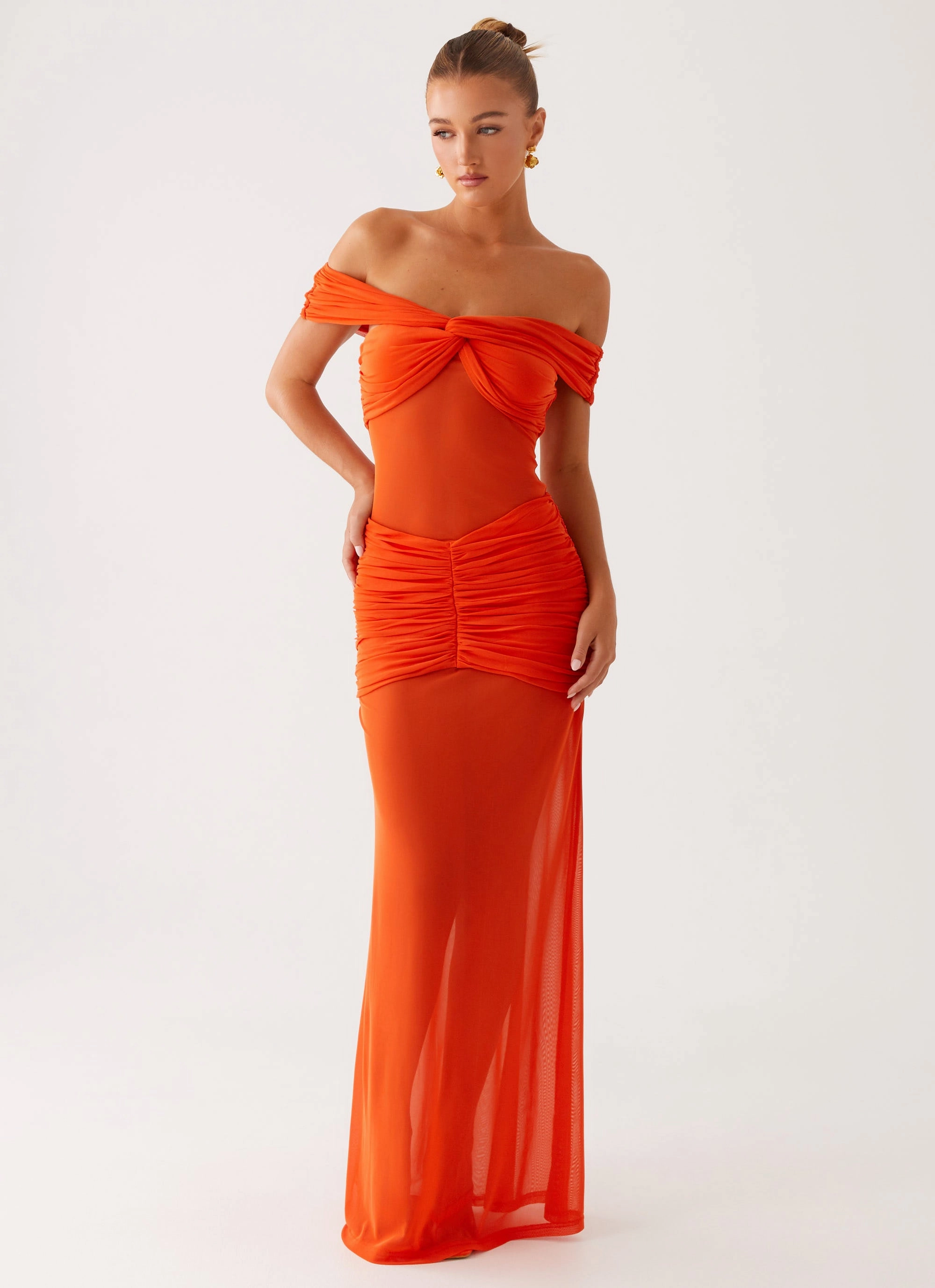 Comfortable and Chic Ruffle-Detail Charming Off Shoulder Maxi Dress - Orange