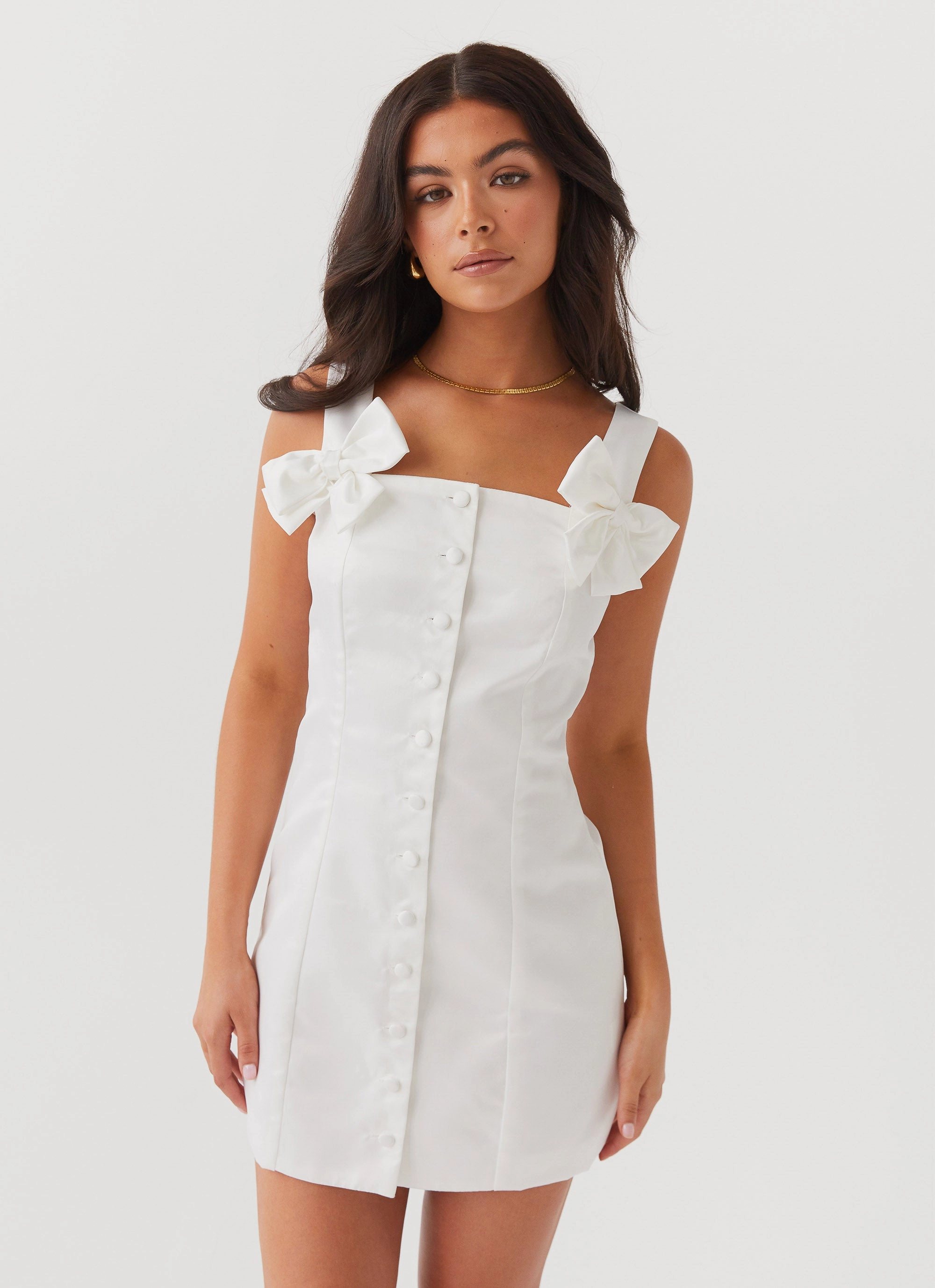Brielle Bow Satin Mini Dress - White Comfortable and Chic