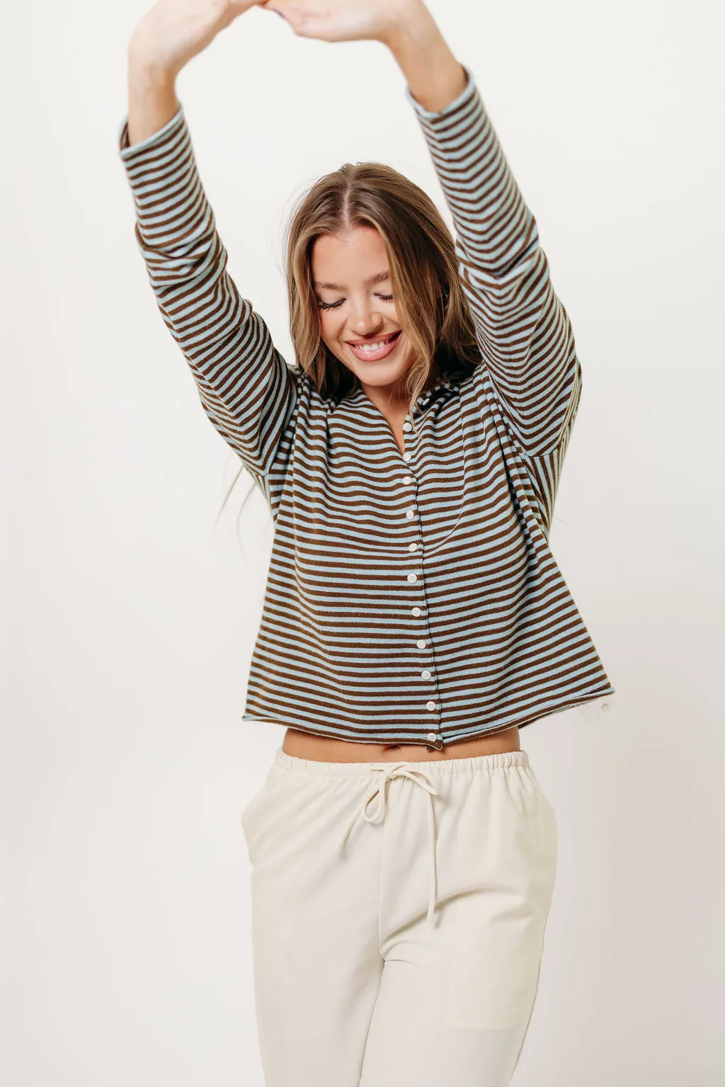 Elisa Cardigan Top in Blue/Brown Cool Layer