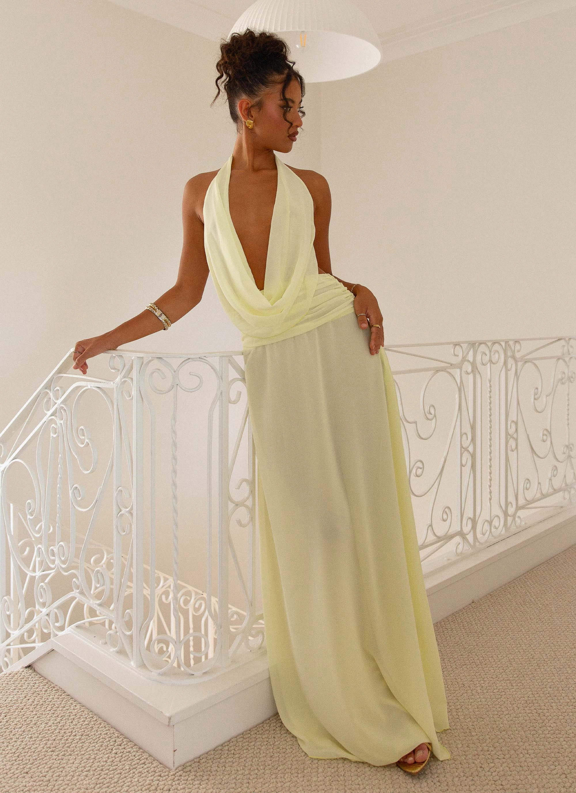 Elysia Chiffon Maxi Dress - Lemon Red-Carpet