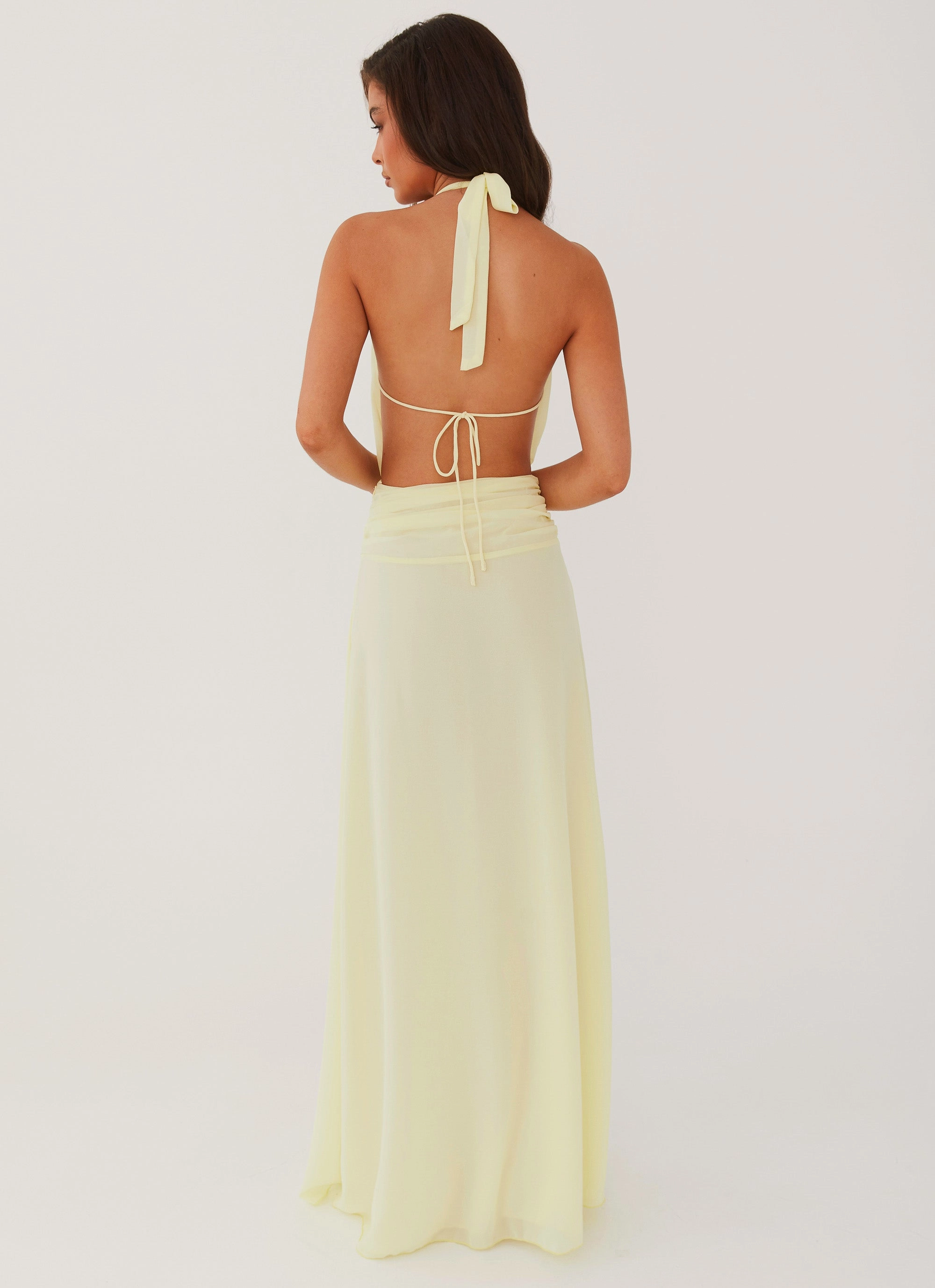 Silky Drape Minimalist-Trend Elysia Chiffon Maxi Dress - Lemon