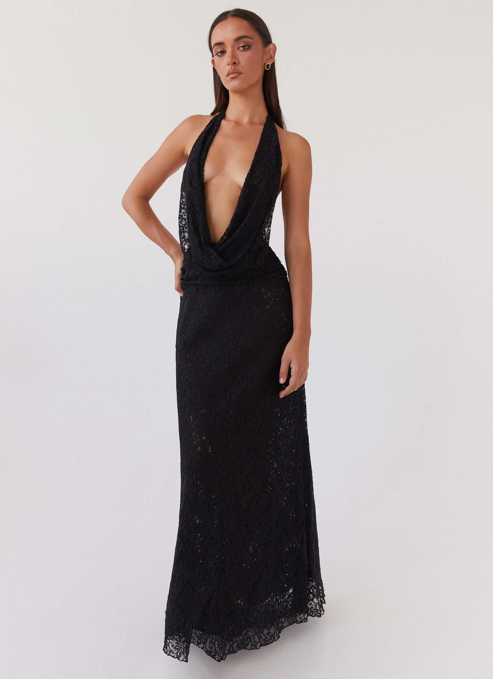 Elysia Lace Maxi Dress - Black museum visit Simple Texture