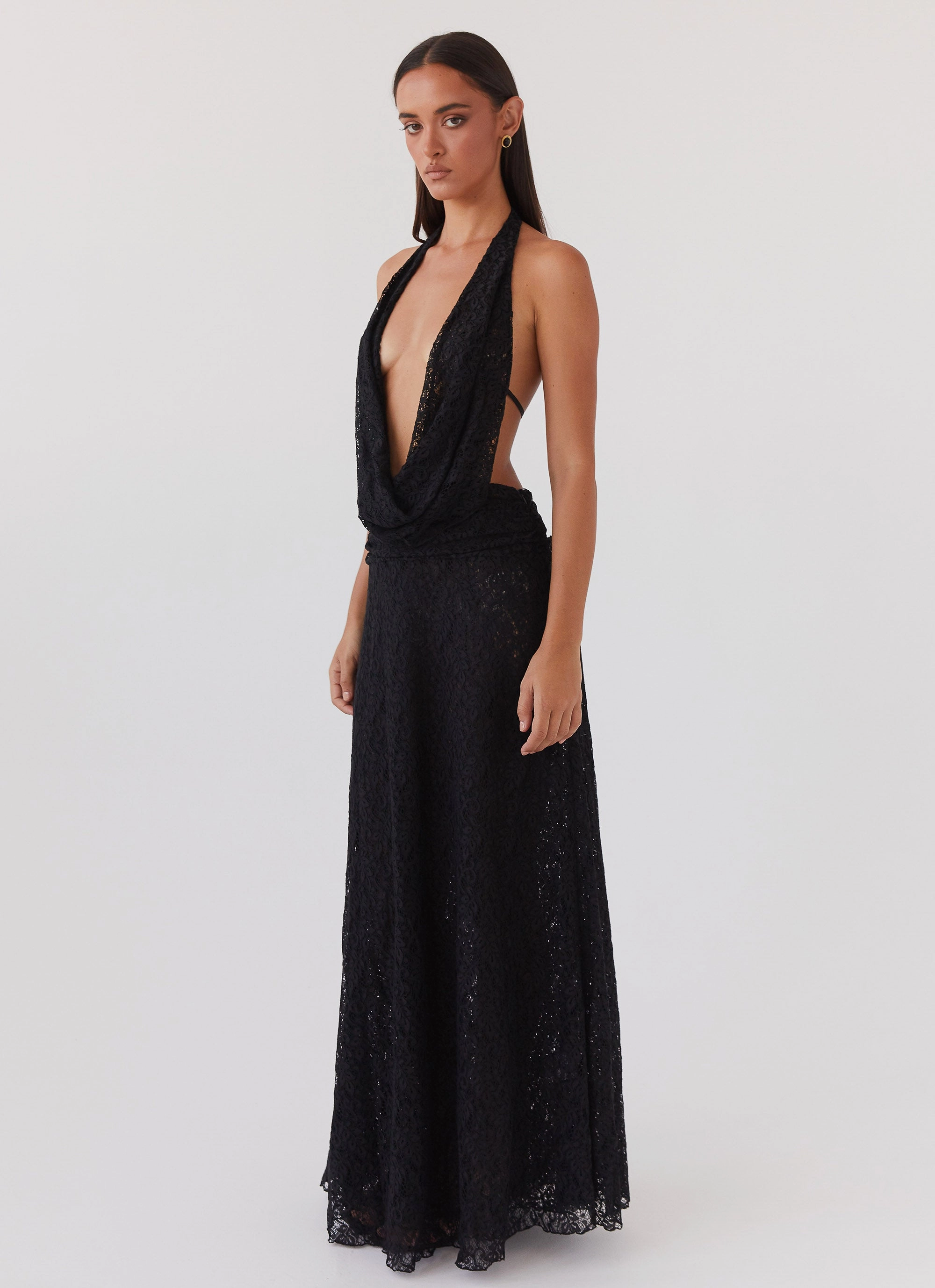 Elysia Lace Maxi Dress - Black Soft Lines Wrap-Style