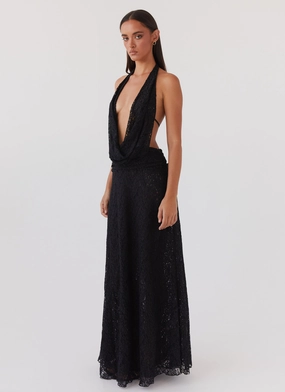 Elysia Lace Maxi Dress - Black Soft Lines Wrap-Style