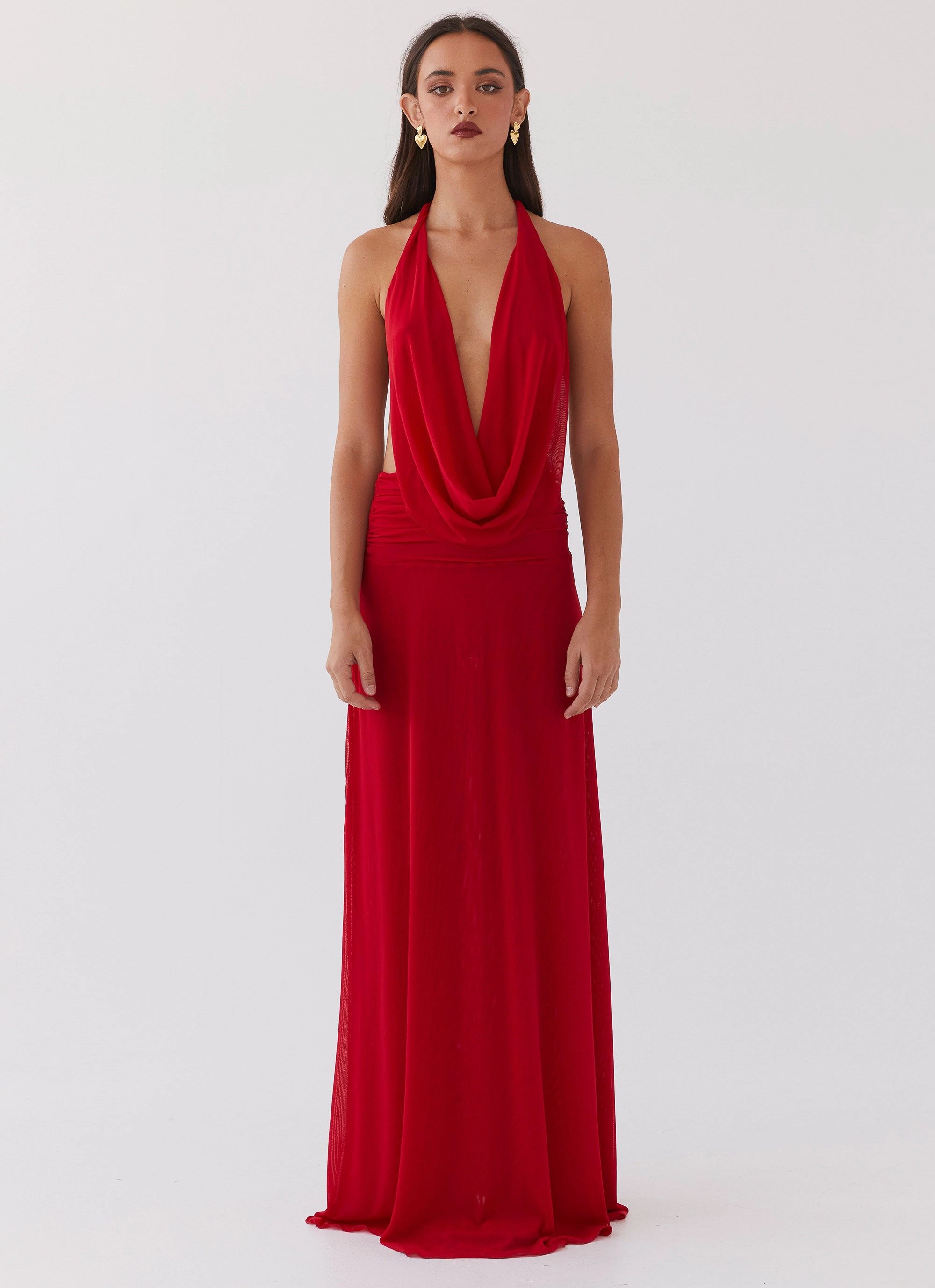 Elysia Mesh Maxi Dress - Cherry Red All Purpose Pure Tone