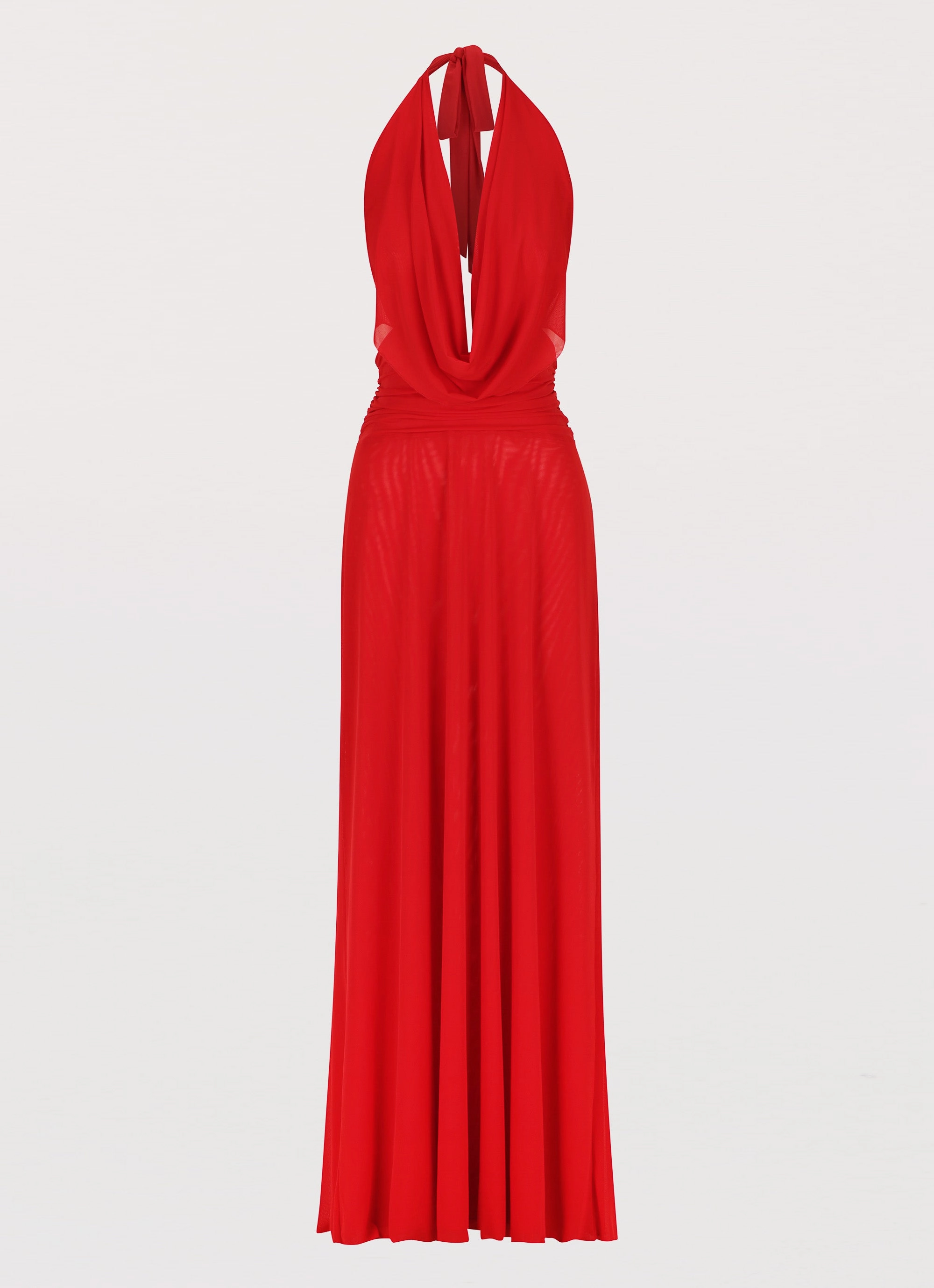 Elysia Mesh Maxi Dress - Cherry Red Bright bold dress