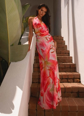 Elysia Mesh Maxi Dress - White Pink Lilly Basic Fashion