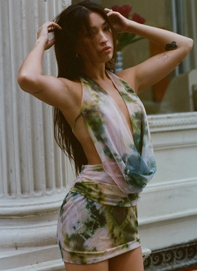 Year Rounder Open Design Elysia Mesh Mini Dress - Rainforest