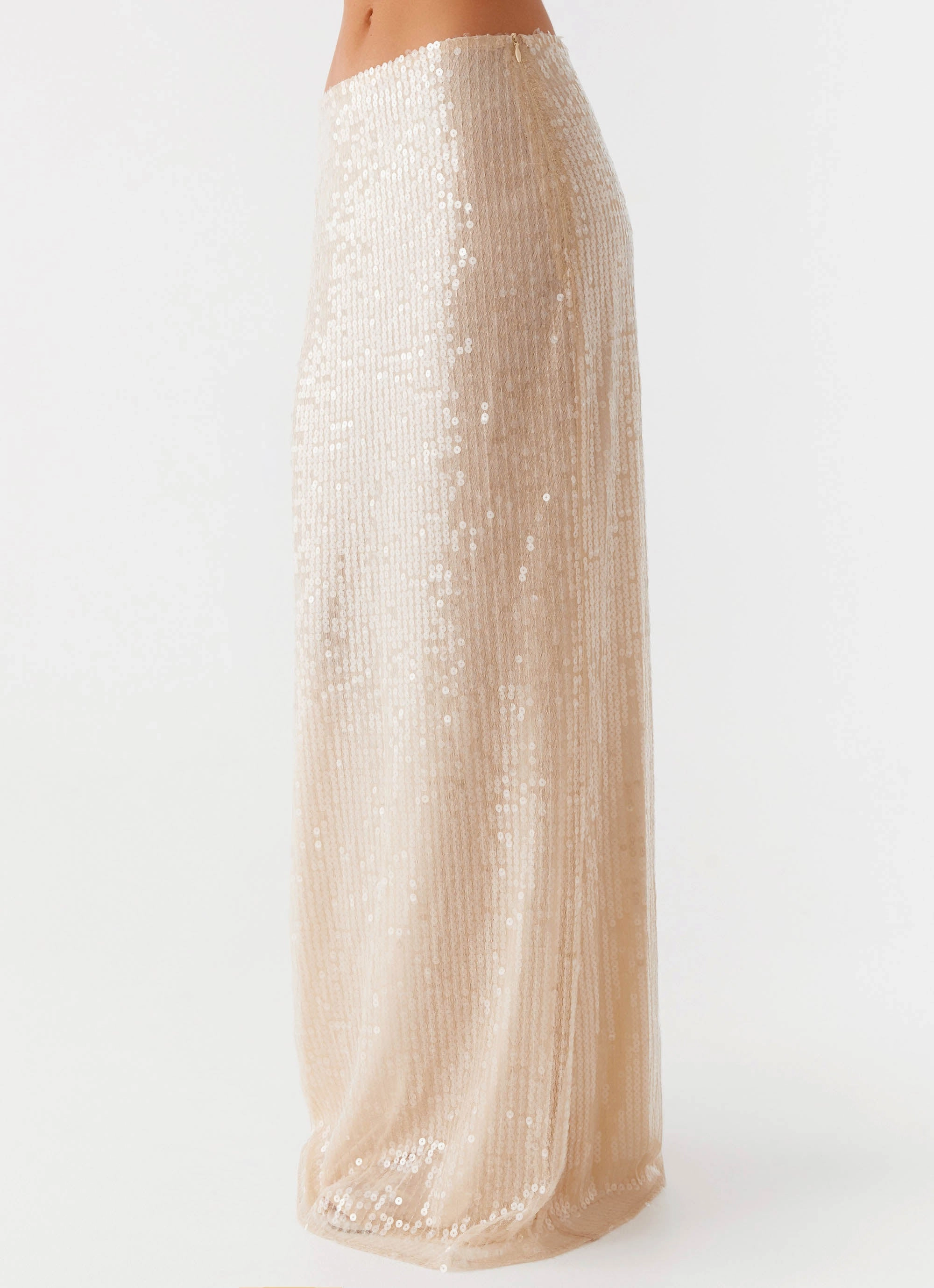 Wisteria Low Rise Sequin Maxi Skirt - Champagne Soft Hue