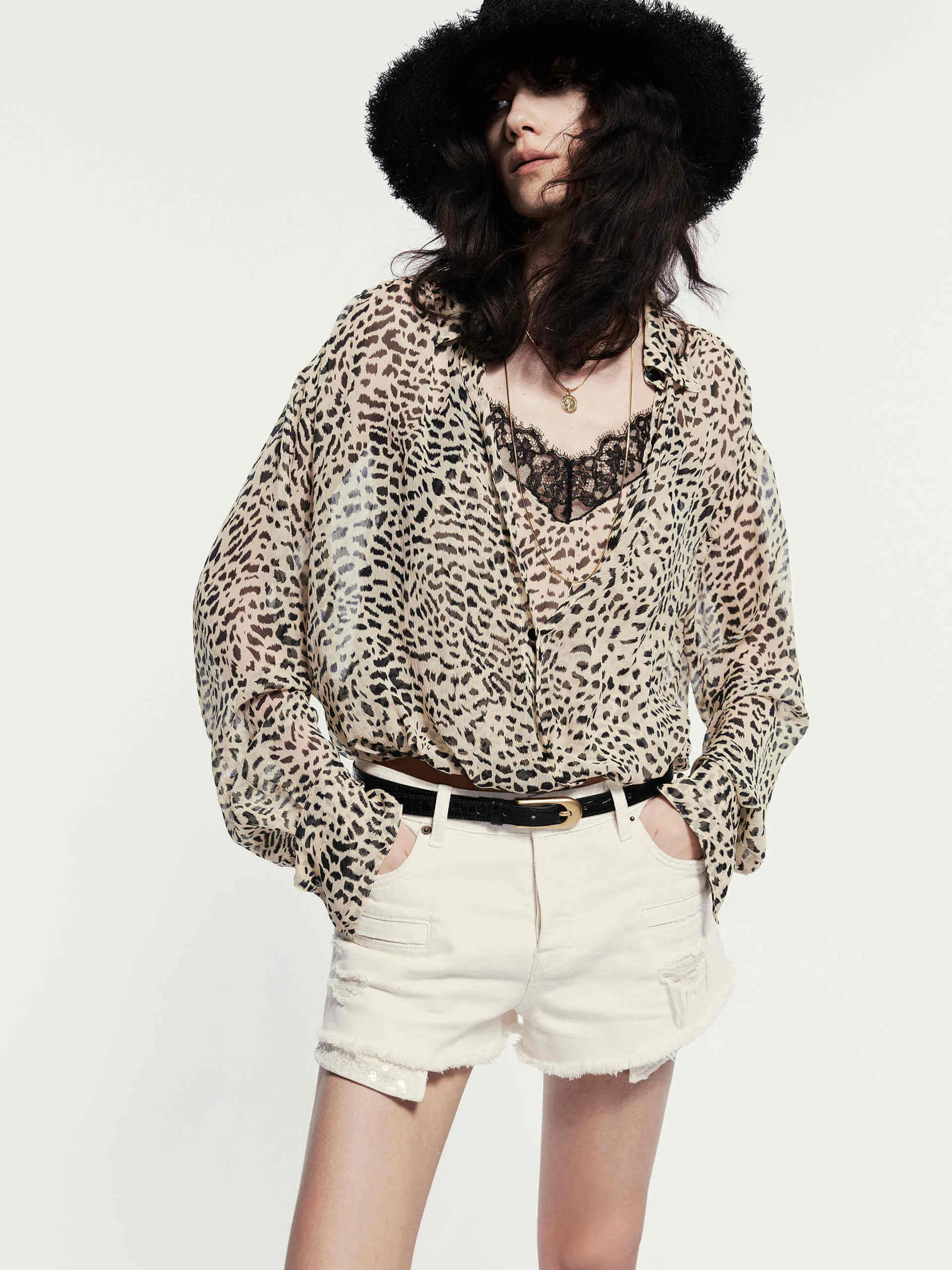 Leopard Print Silk Blouse Oversized Fit