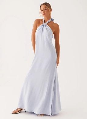 Noble Glow Golden Child Linen Maxi Dress - Blue