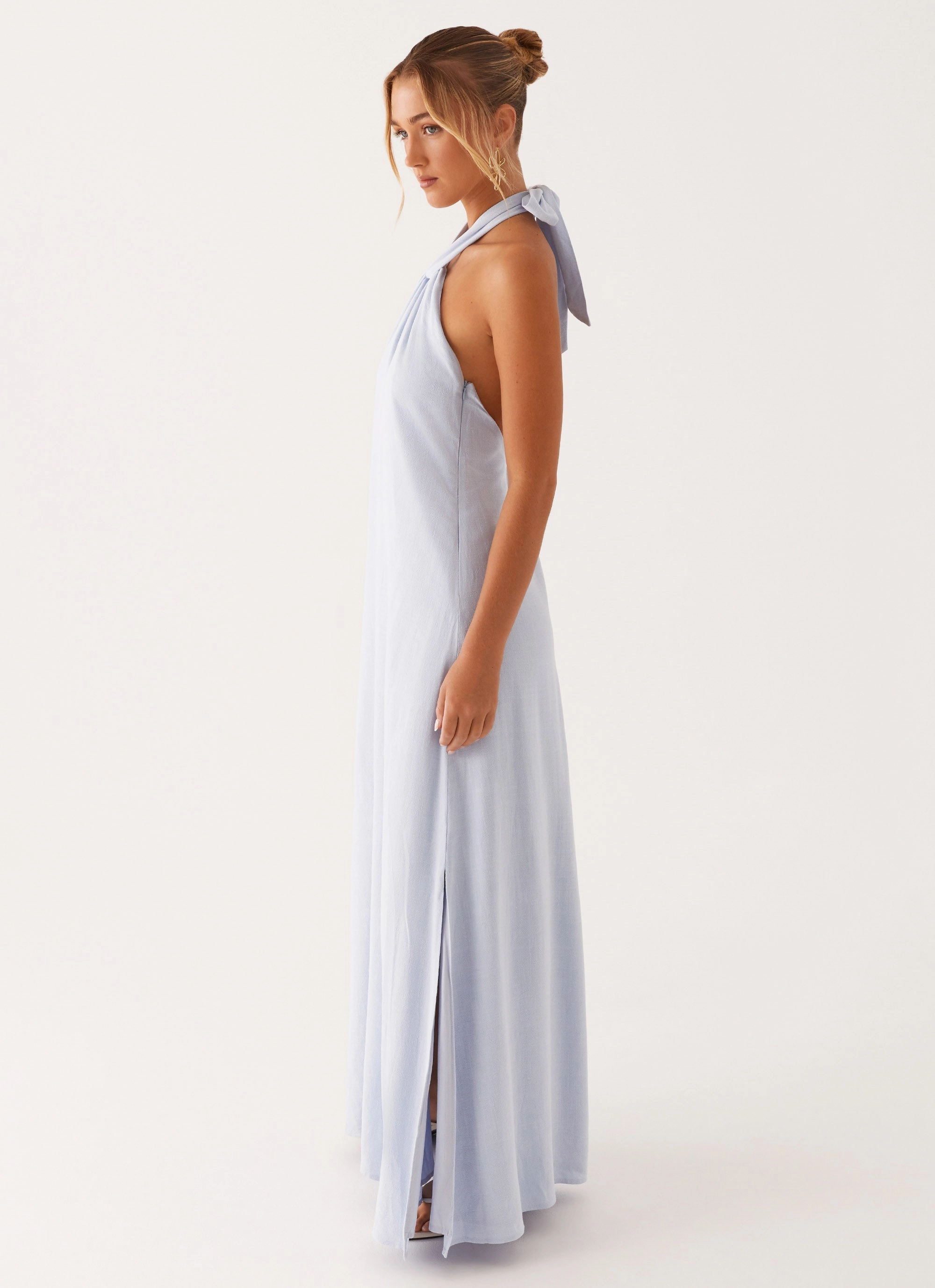 Golden Child Linen Maxi Dress - Blue Soft Weave Party Safe