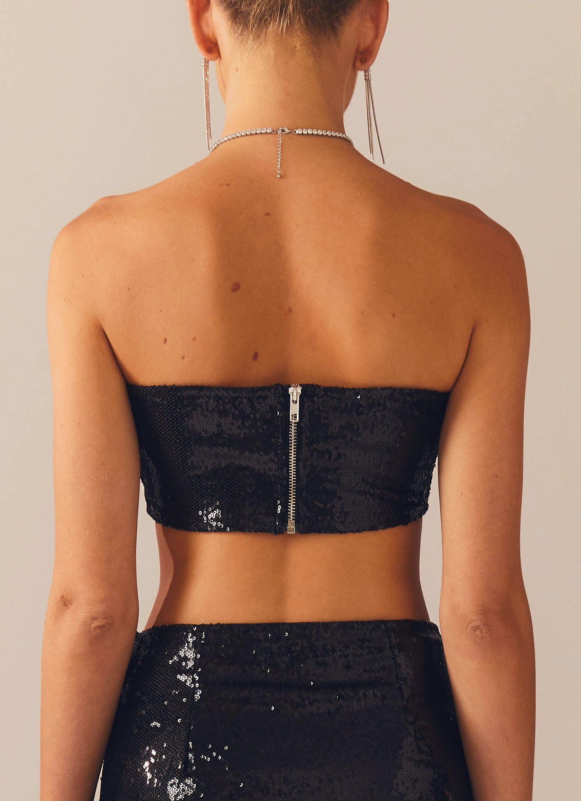 Back Glow Emma Sequin Bustier - Black