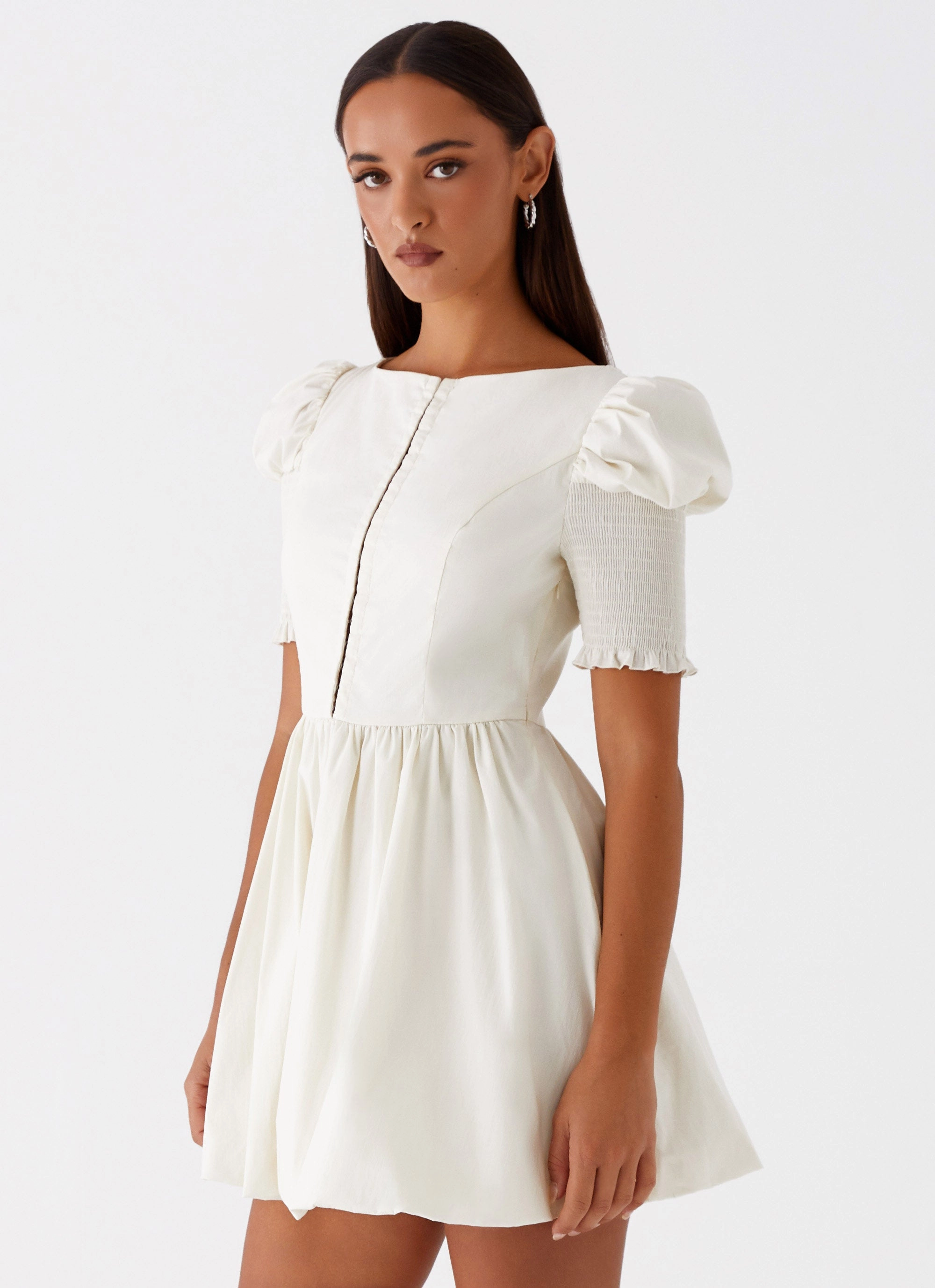 Enya Mini Dress - Ivory Texture Style