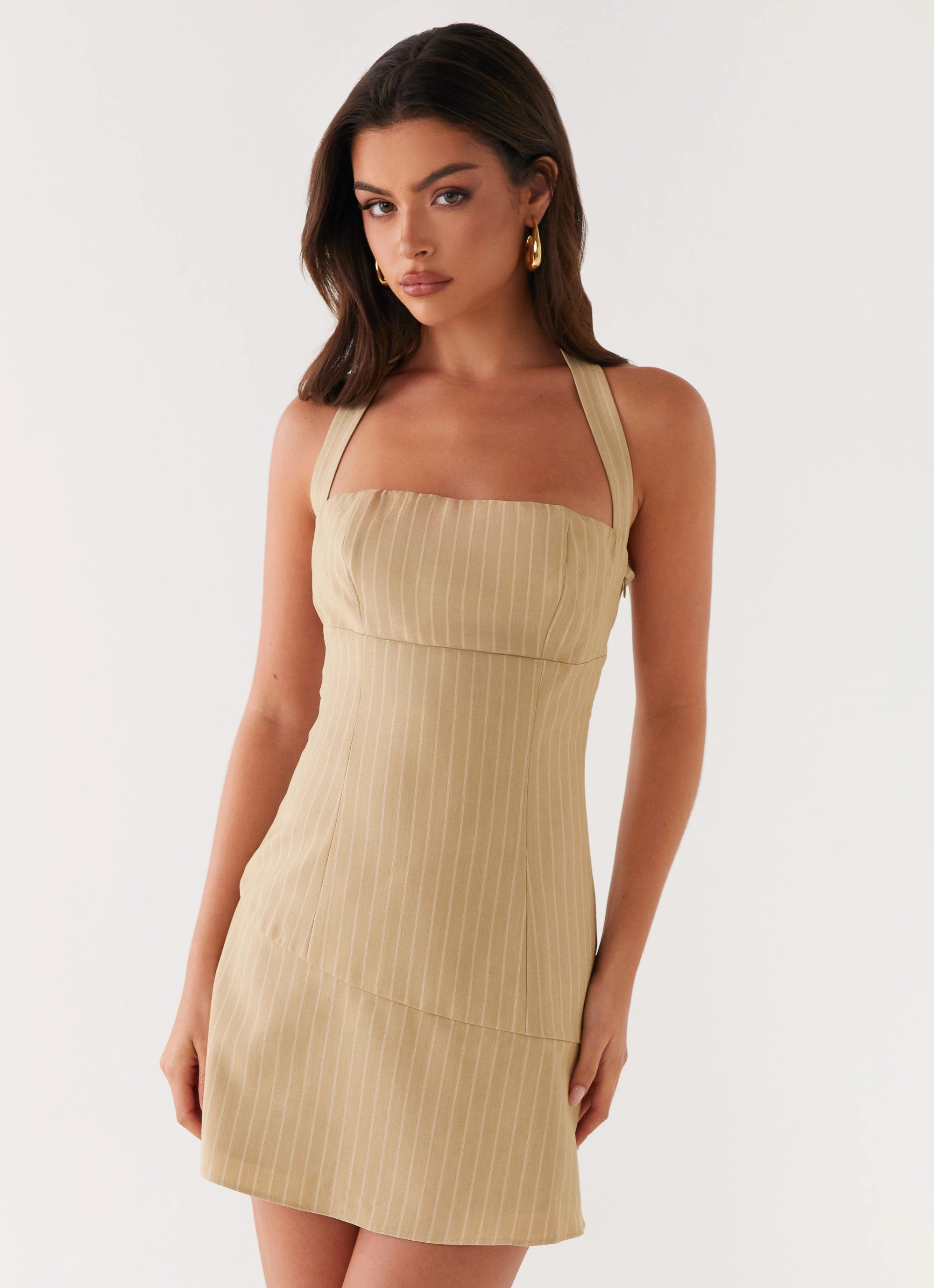 Movement Ready CrinkleResistantWeave Erica Mini Dress - Beige Stripe