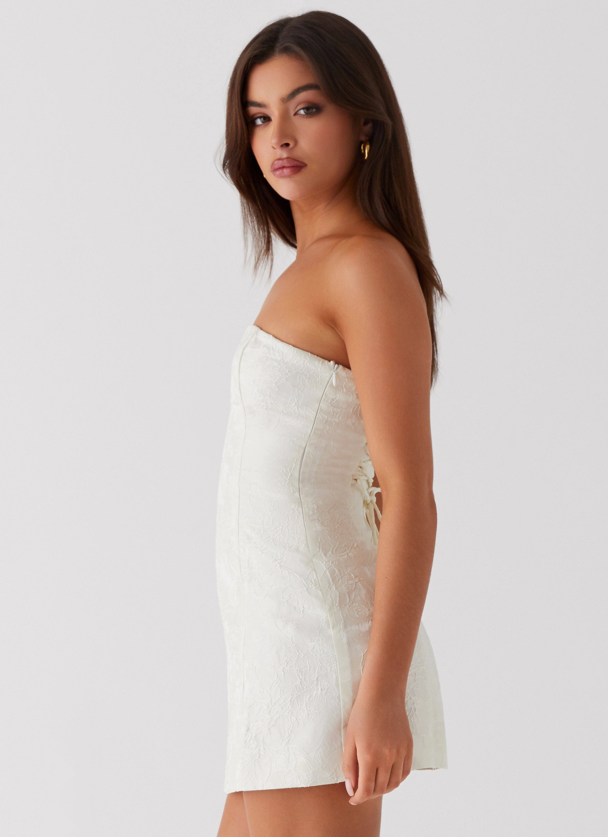 Eternity Strapless Mini Dress - Ivory Subtle Look Ribbed-Texture