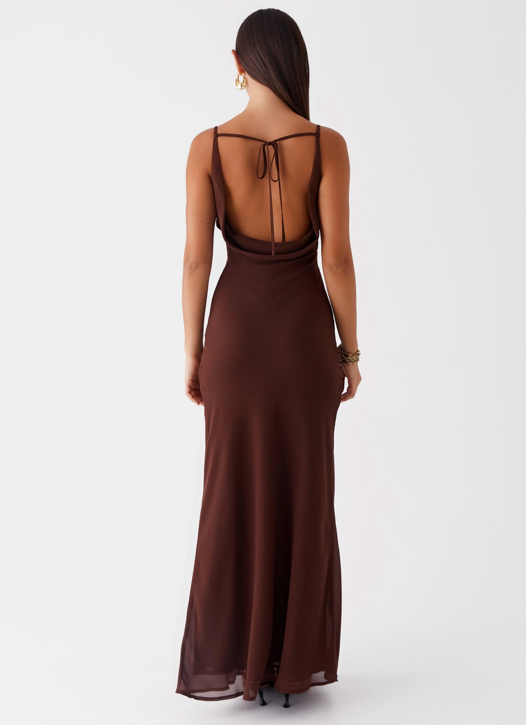 Dove High Neck Maxi Dress - Chocolate Fitted Design